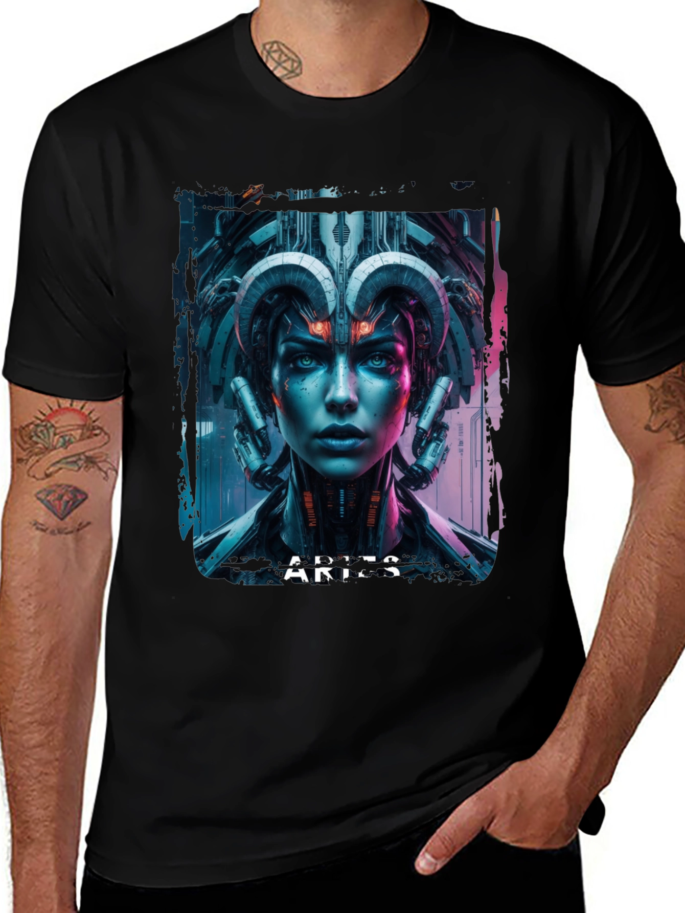 Aries Cyberpunk T-Shirt Zodiac Graphic Tee