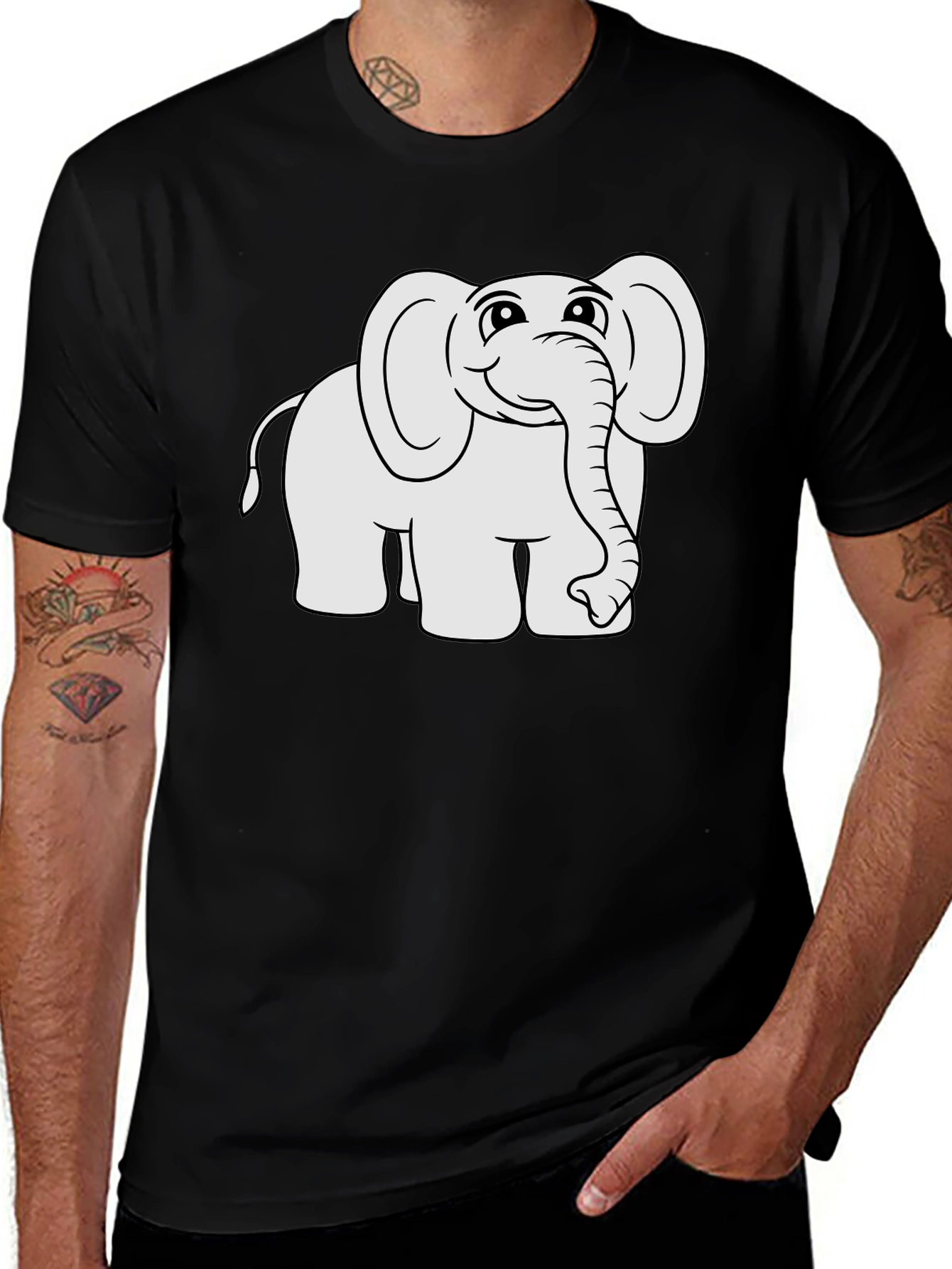 Variant 19 of Cute Cartoon Elephant Black T-Shirt