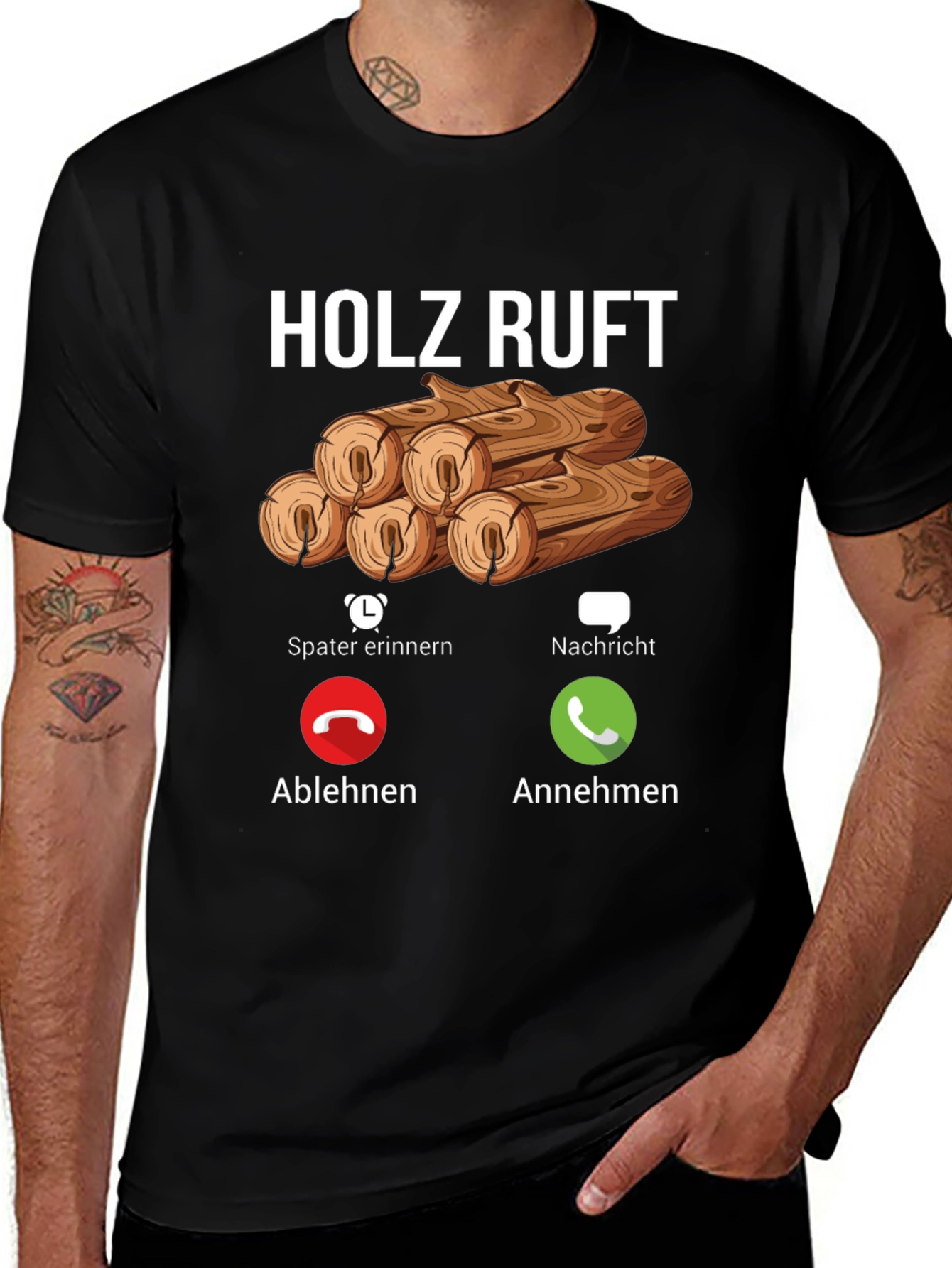 Variant 9 of Holz Ruft Men's T-Shirt: Wood Calling Funny Graphic Tee