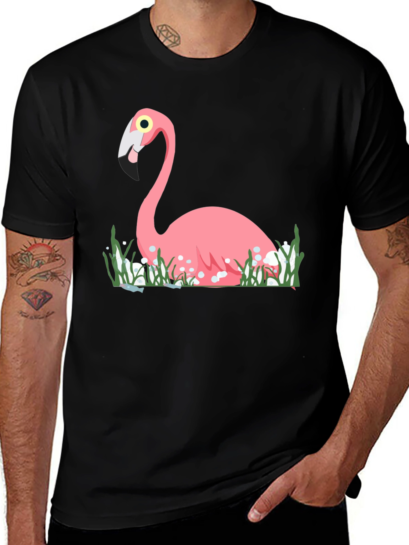 Flamingo Graphic Tee - Stylish Black T-Shirt