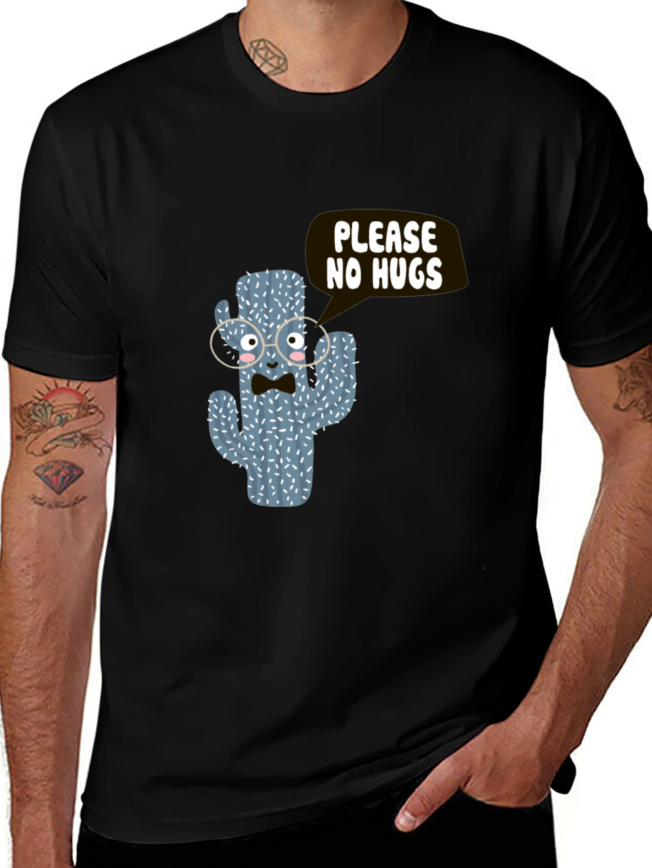 Variant 17 of Funny Cactus "No Hugs" Black T-Shirt