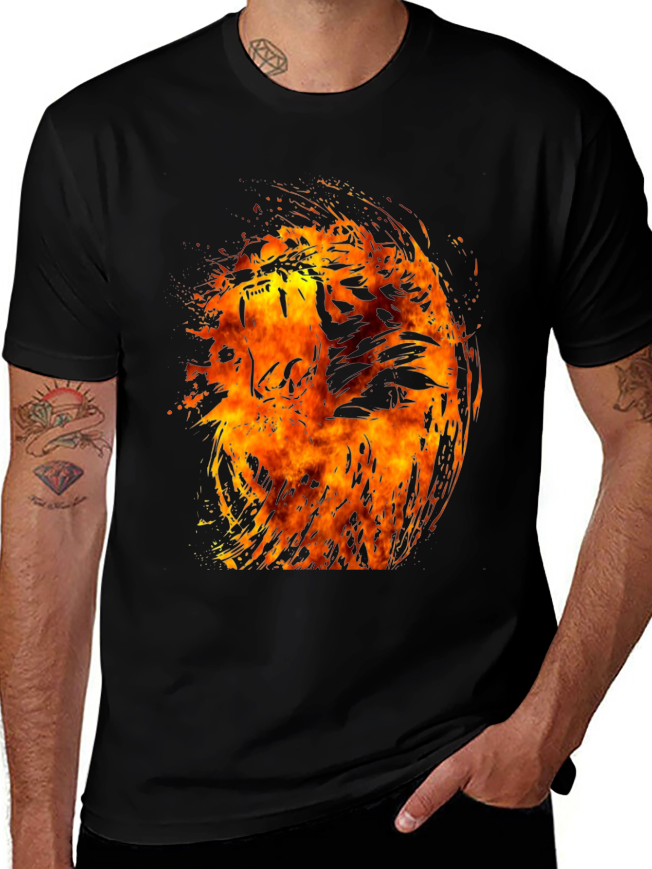 Variant 24 of Fiery Tiger Graphic Tee - Black Cotton Blend