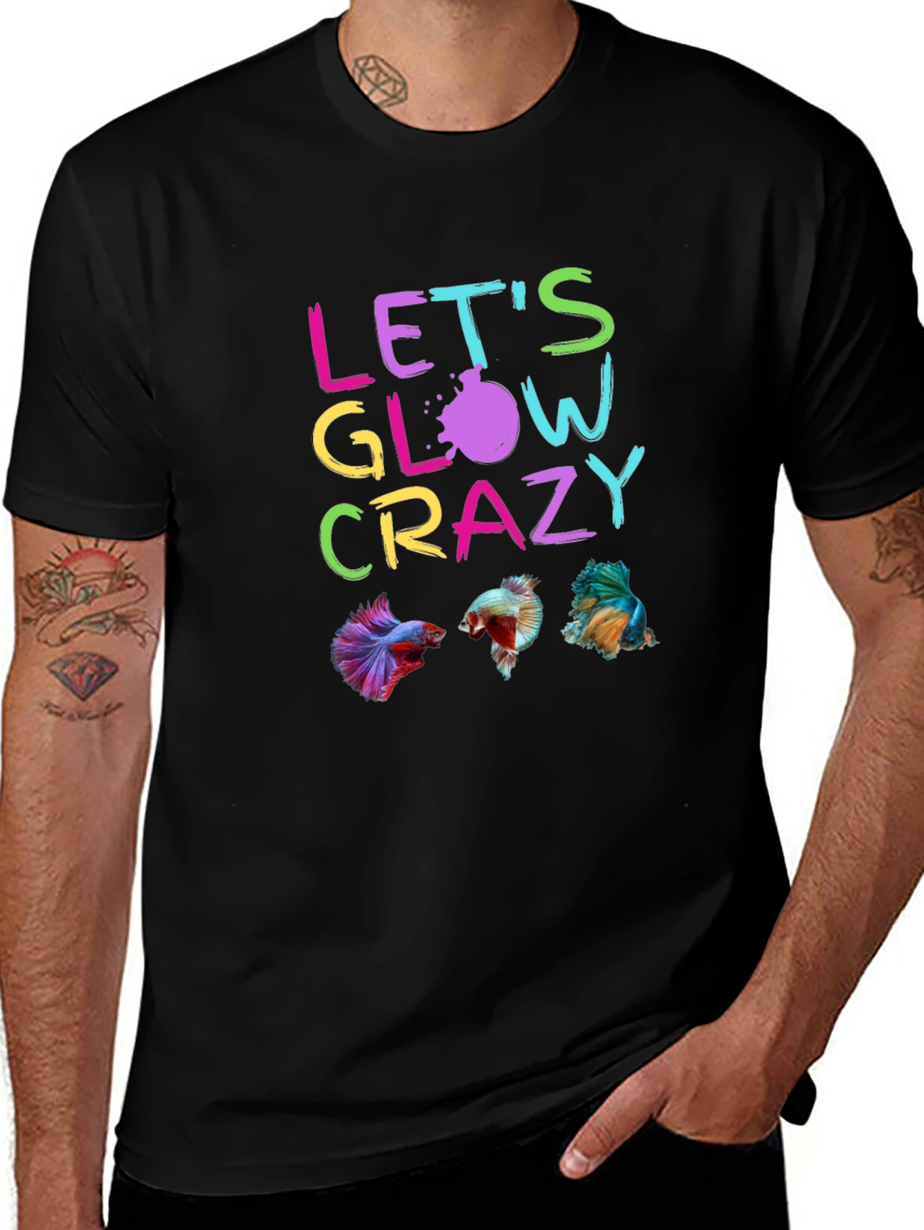 Variant 23 of Let's Glow Crazy T-Shirt - Colorful Fish Design
