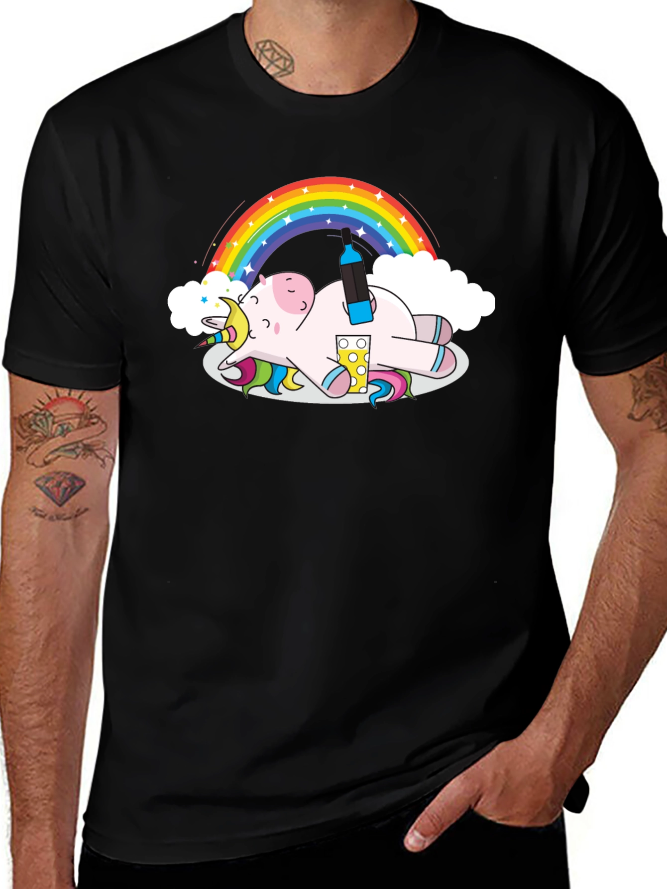 Variant 23 of Unicorn Rainbow Black T-Shirt