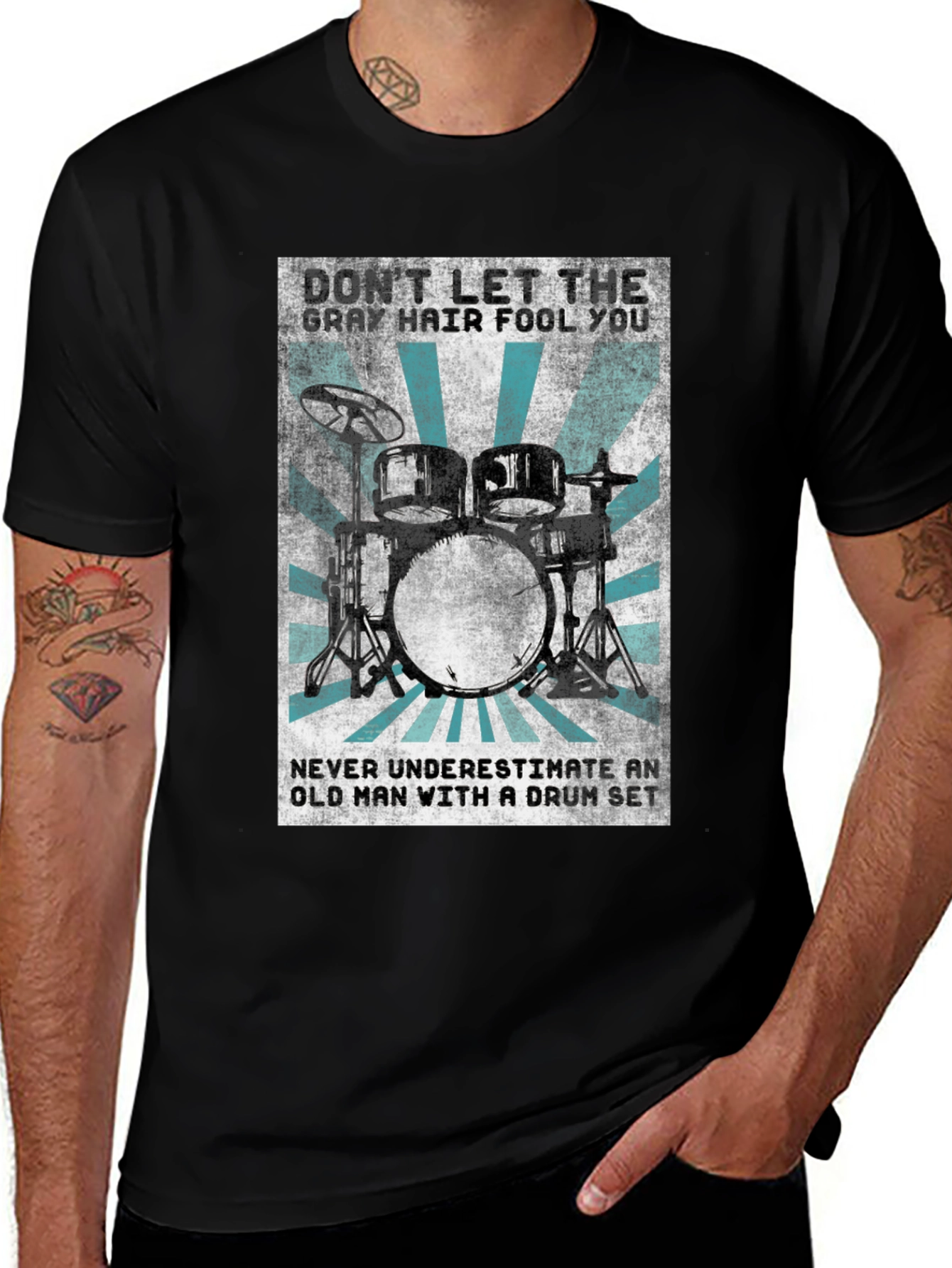Variant 25 of Drum Set T-Shirt: Gray Hair, Fool You Tee