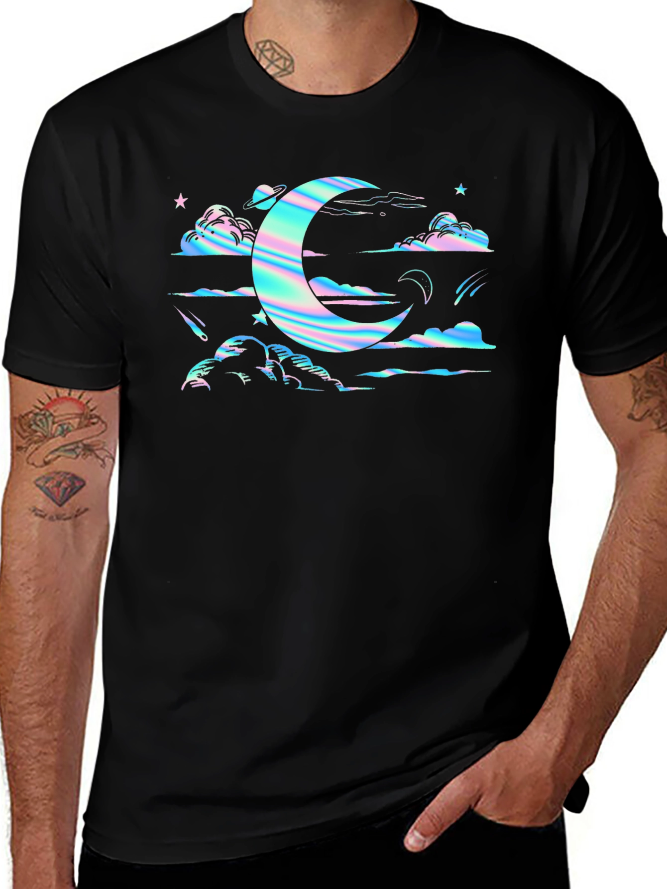 Variant 21 of Cosmic Crescent Moon Graphic Tee