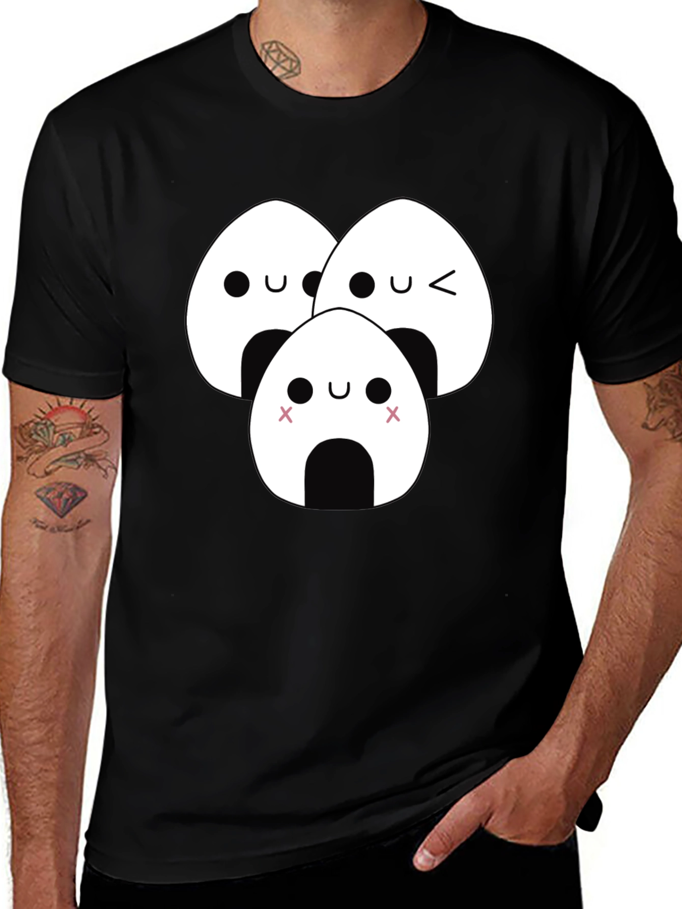 Variant 23 of Cute Onigiri Kawaii T-Shirt - Black