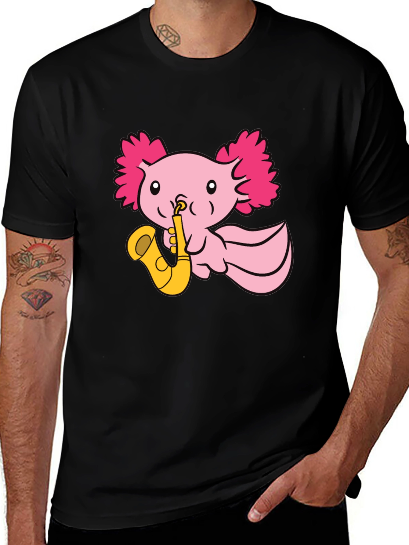 Variant 5 of Axolotl Saxophone T-Shirt - Playful Pink Design