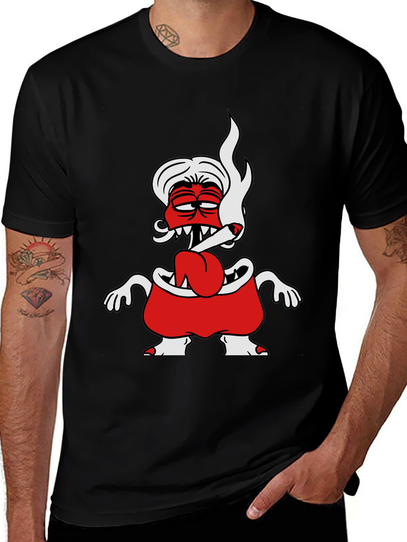 Smoking Cartoon Character Black T-Shirt