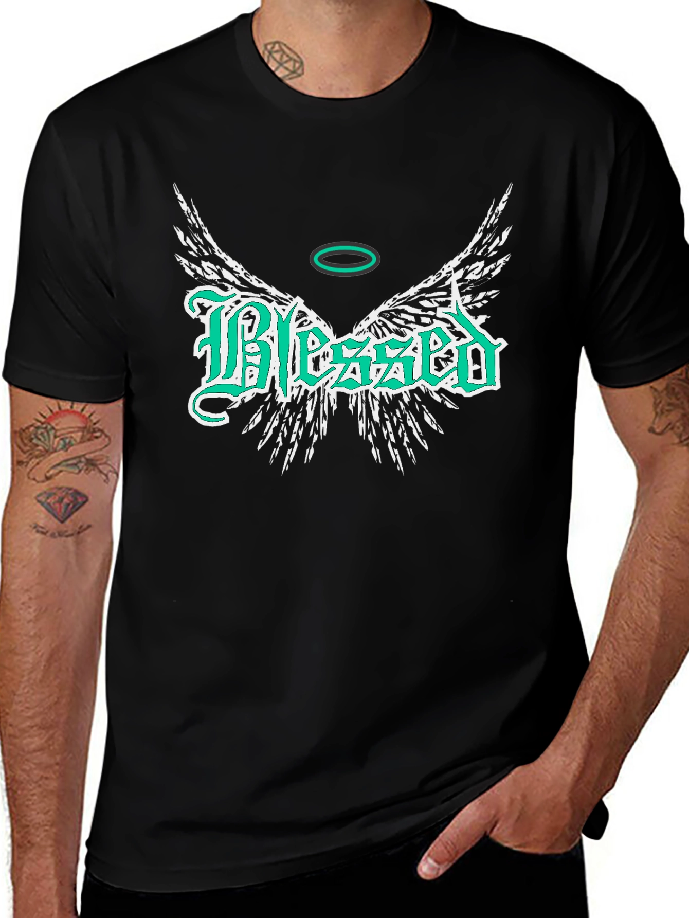 Variant 23 of Blessed Wings Graphic Black T-Shirt