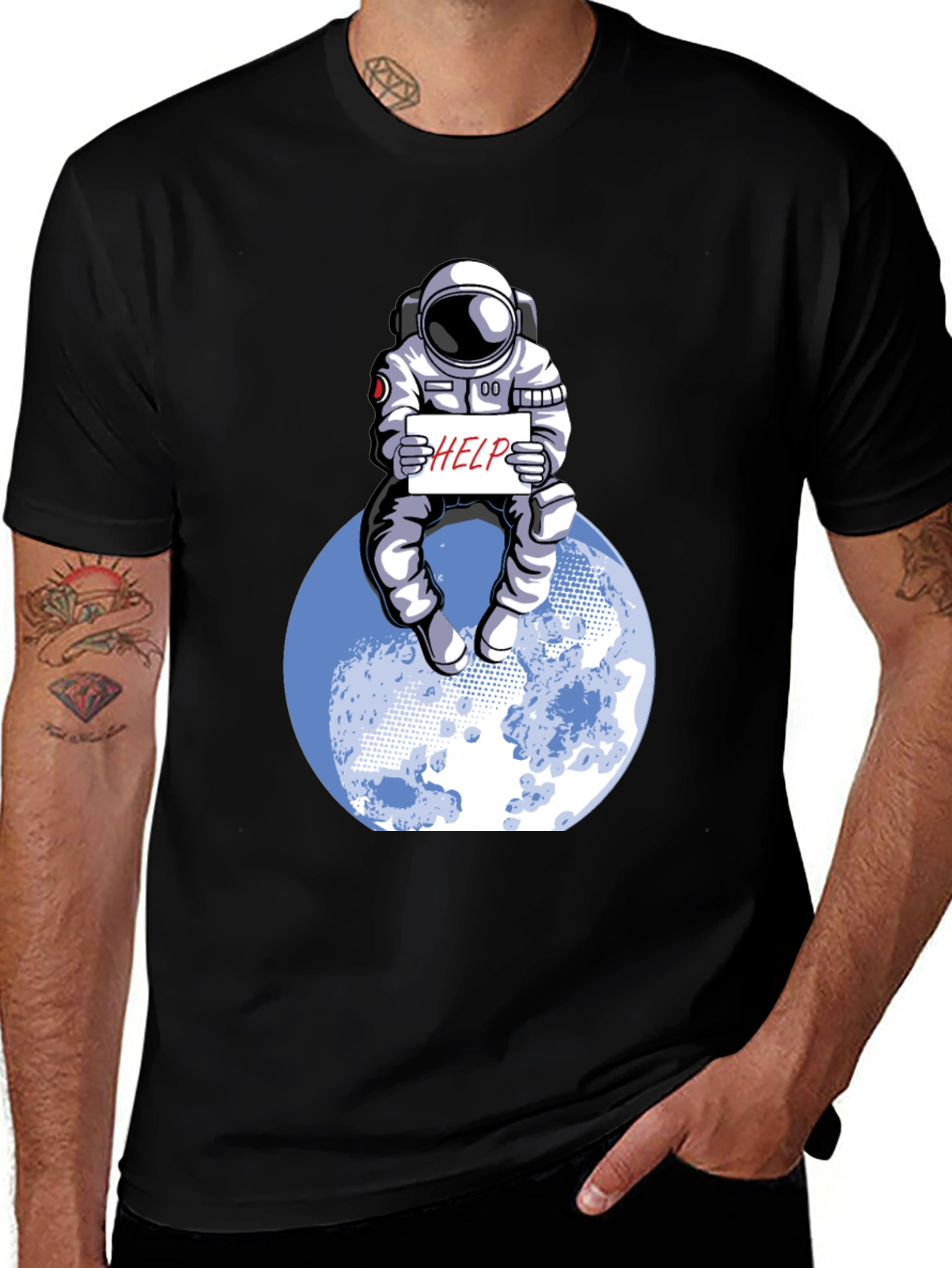 Variant 8 of Astronaut 'Help' Graphic Tee - Space Humor T-Shirt