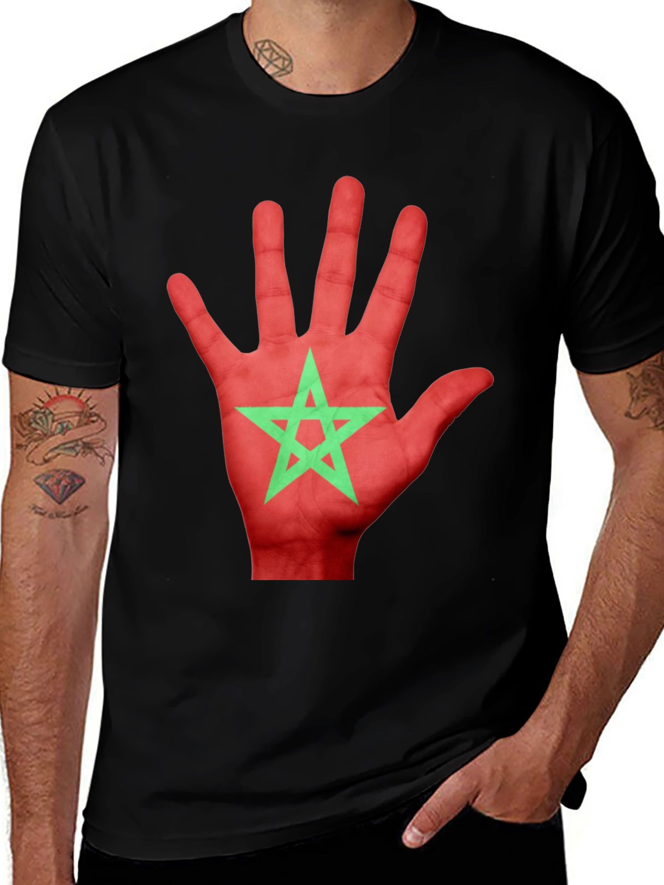 Morocco Flag Hand Print T-Shirt