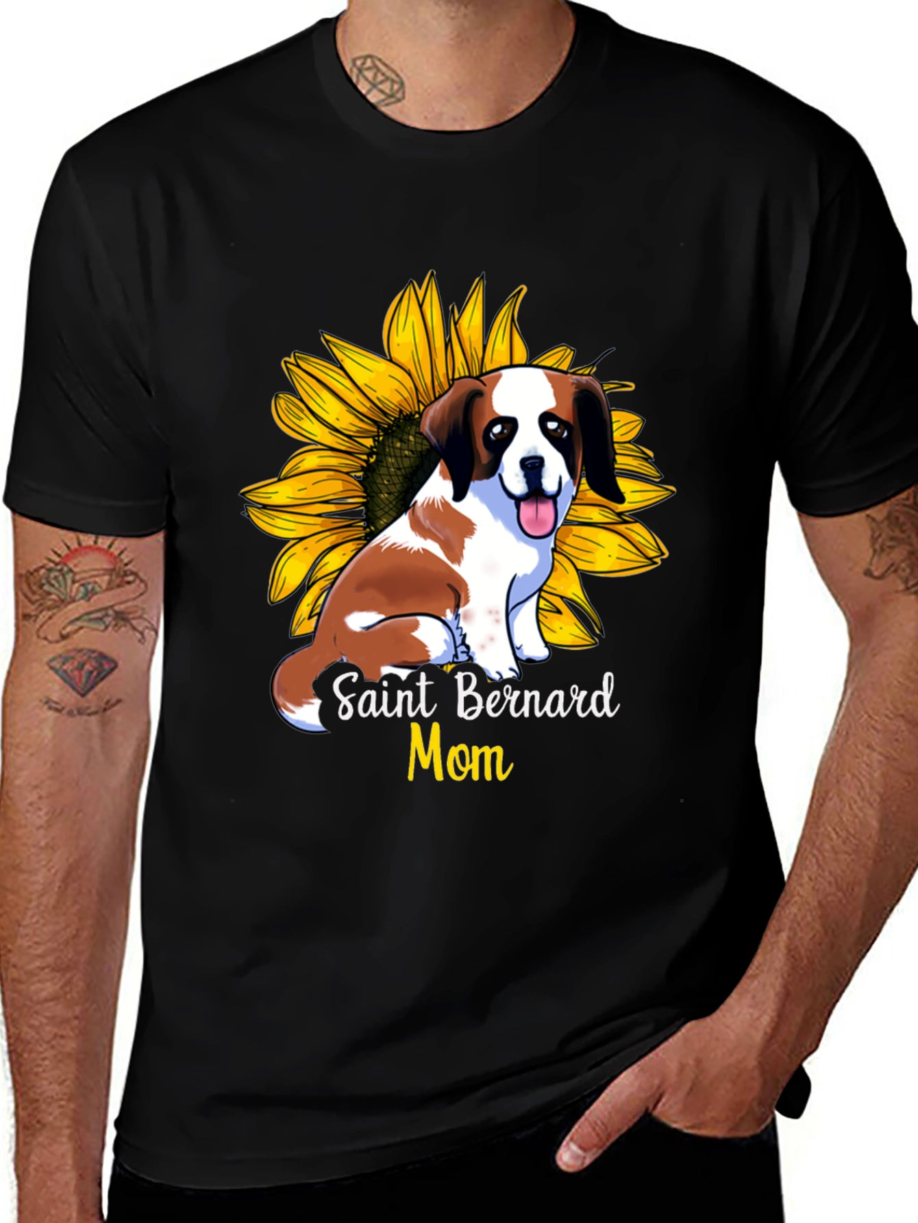 Saint Bernard Mom Sunflower Graphic T-Shirt