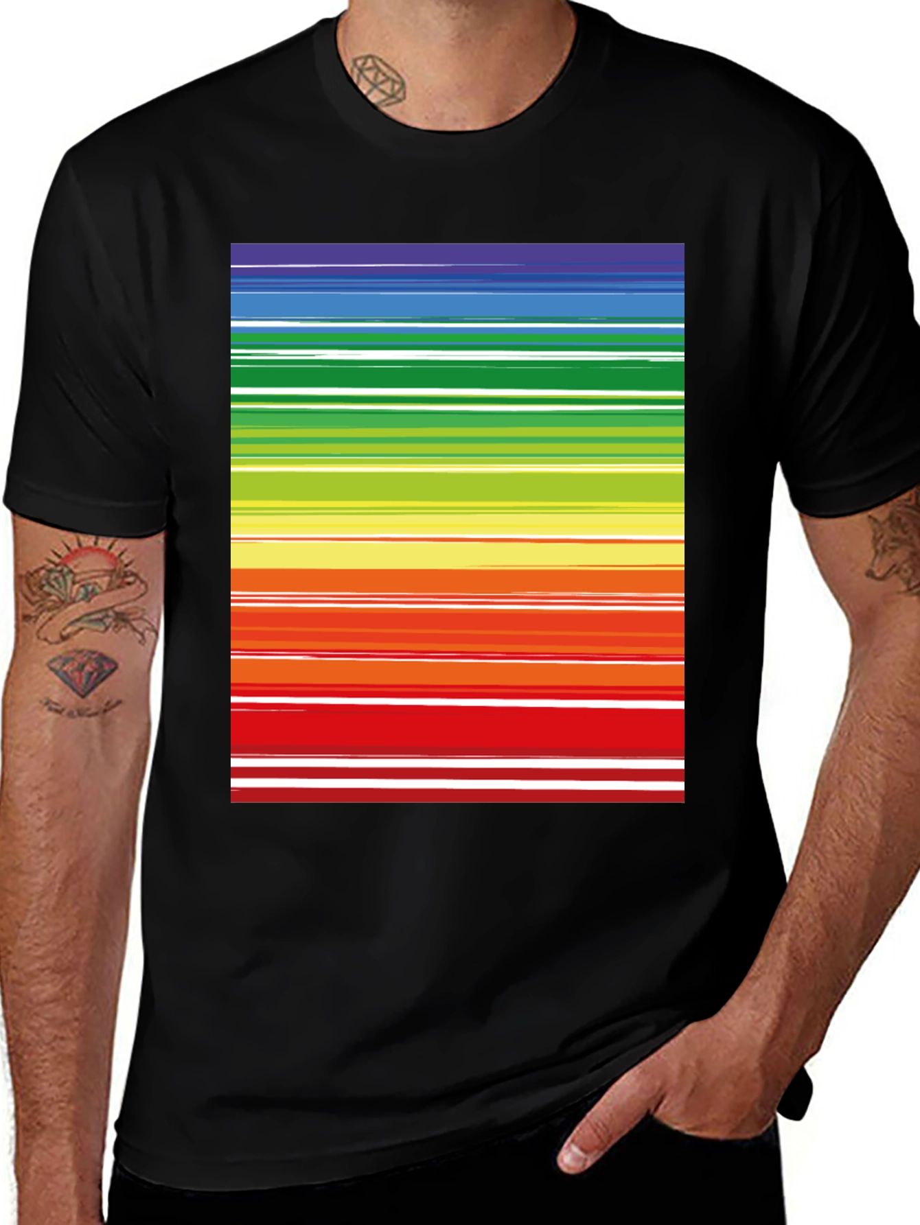 Variant 4 of Rainbow Stripes Black Tee - Bold & Bright Style