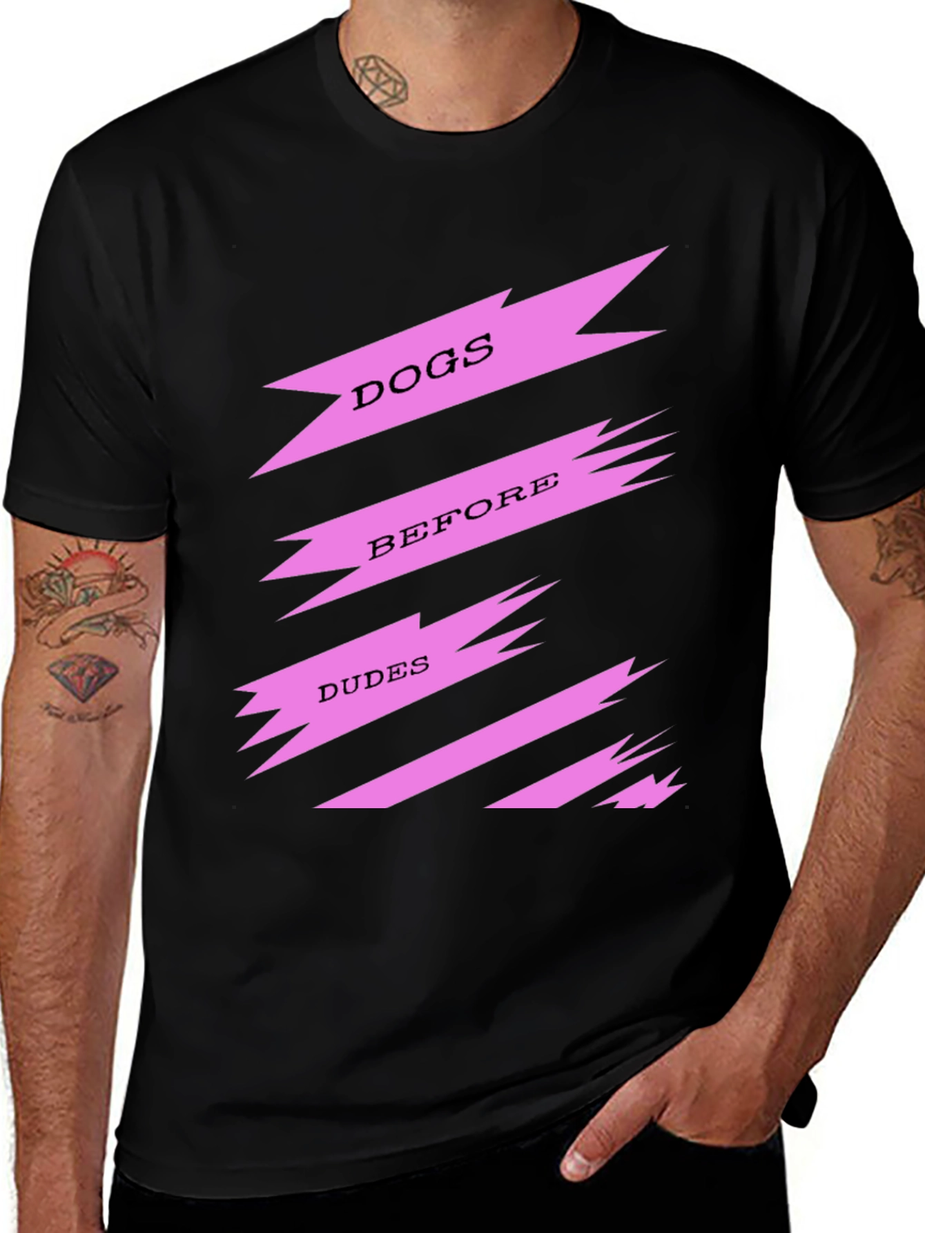 Variant 5 of Dogs Before Dudes Graphic Tee - Black Cotton T-Shirt