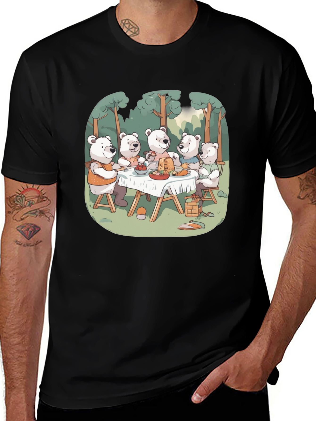 Variant 15 of Bear Picnic T-Shirt - Fun Cartoon Tee
