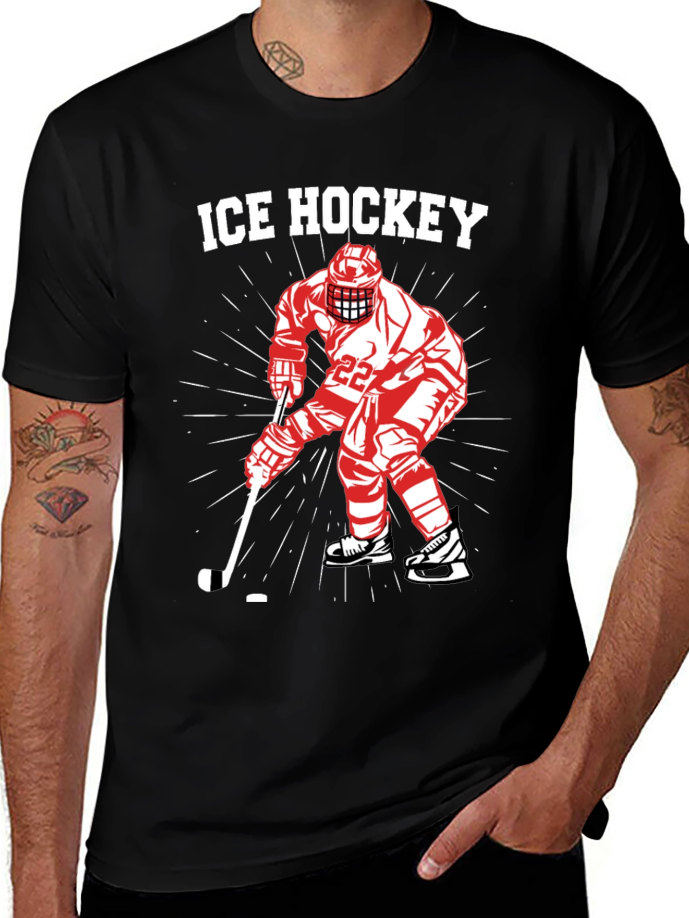 Variant 18 of Ice Hockey Player Graphic Tee - Black