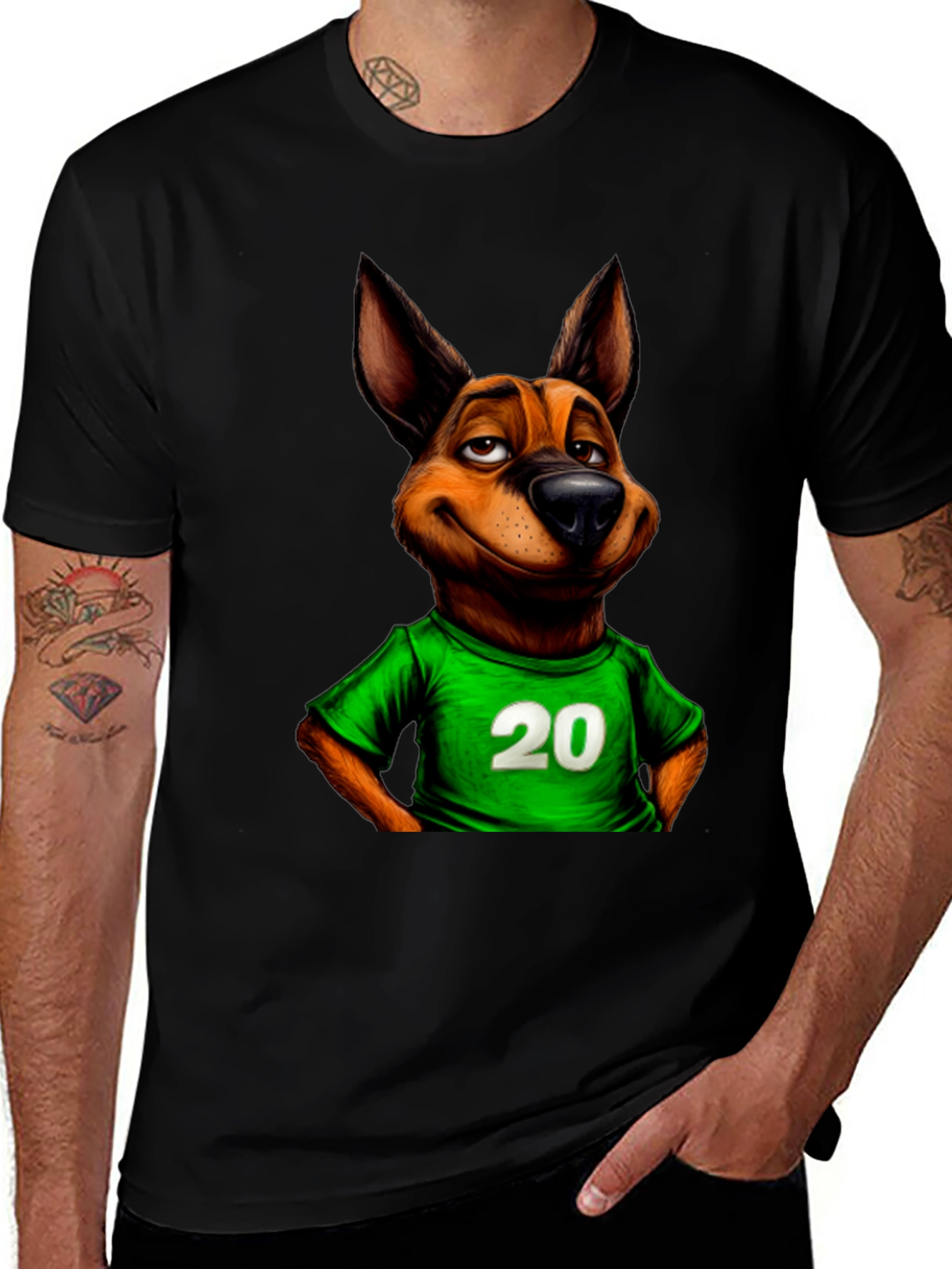 Variant 30 of Cartoon Dog Graphic Tee - Black Cotton T-Shirt