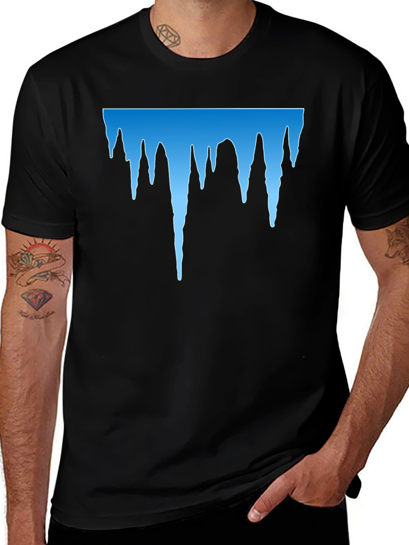 Variant 14 of Icy Blue Drip Graphic Black T-Shirt