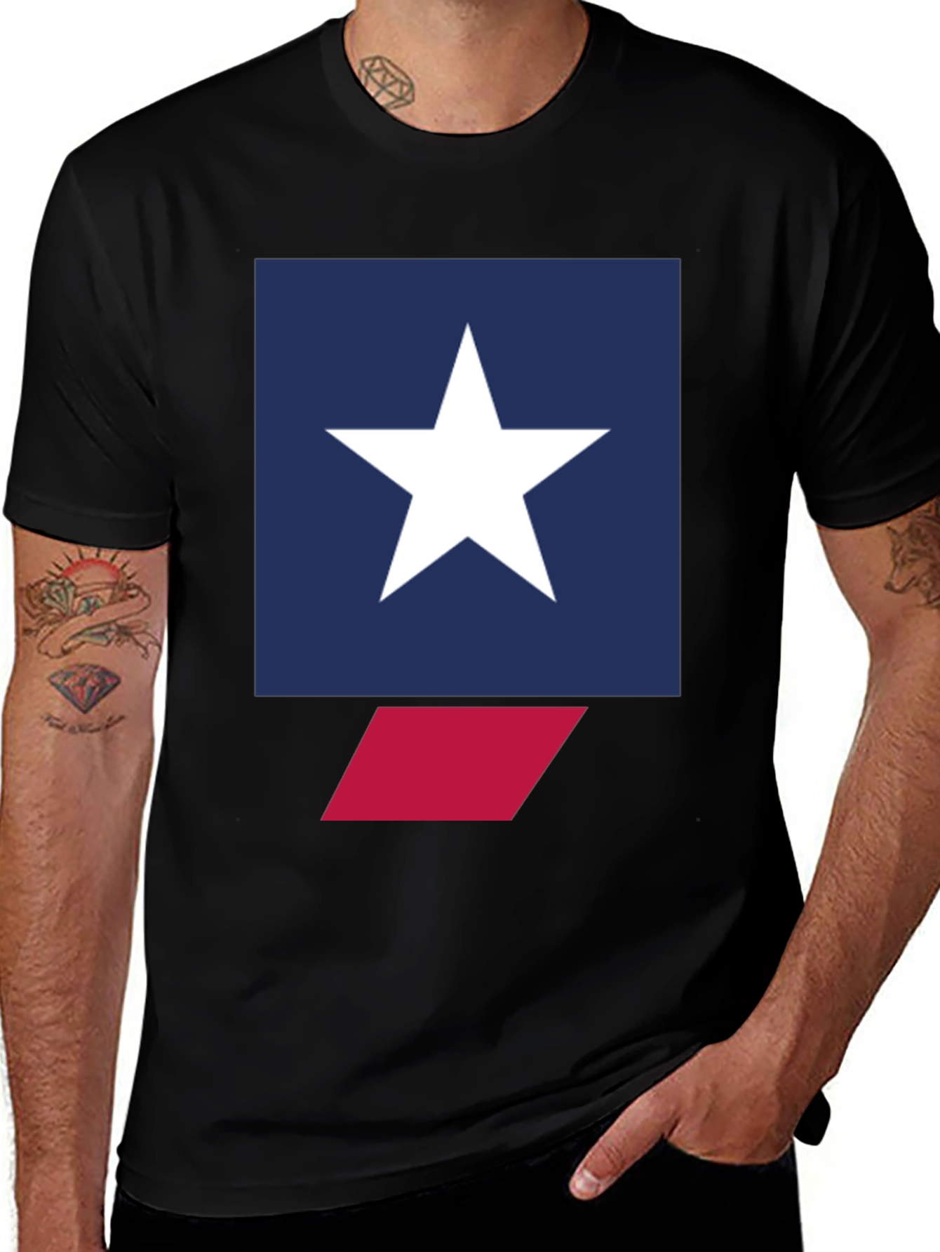 Variant 3 of Star Graphic Tee - Men's Black Crew Neck T-Shirt