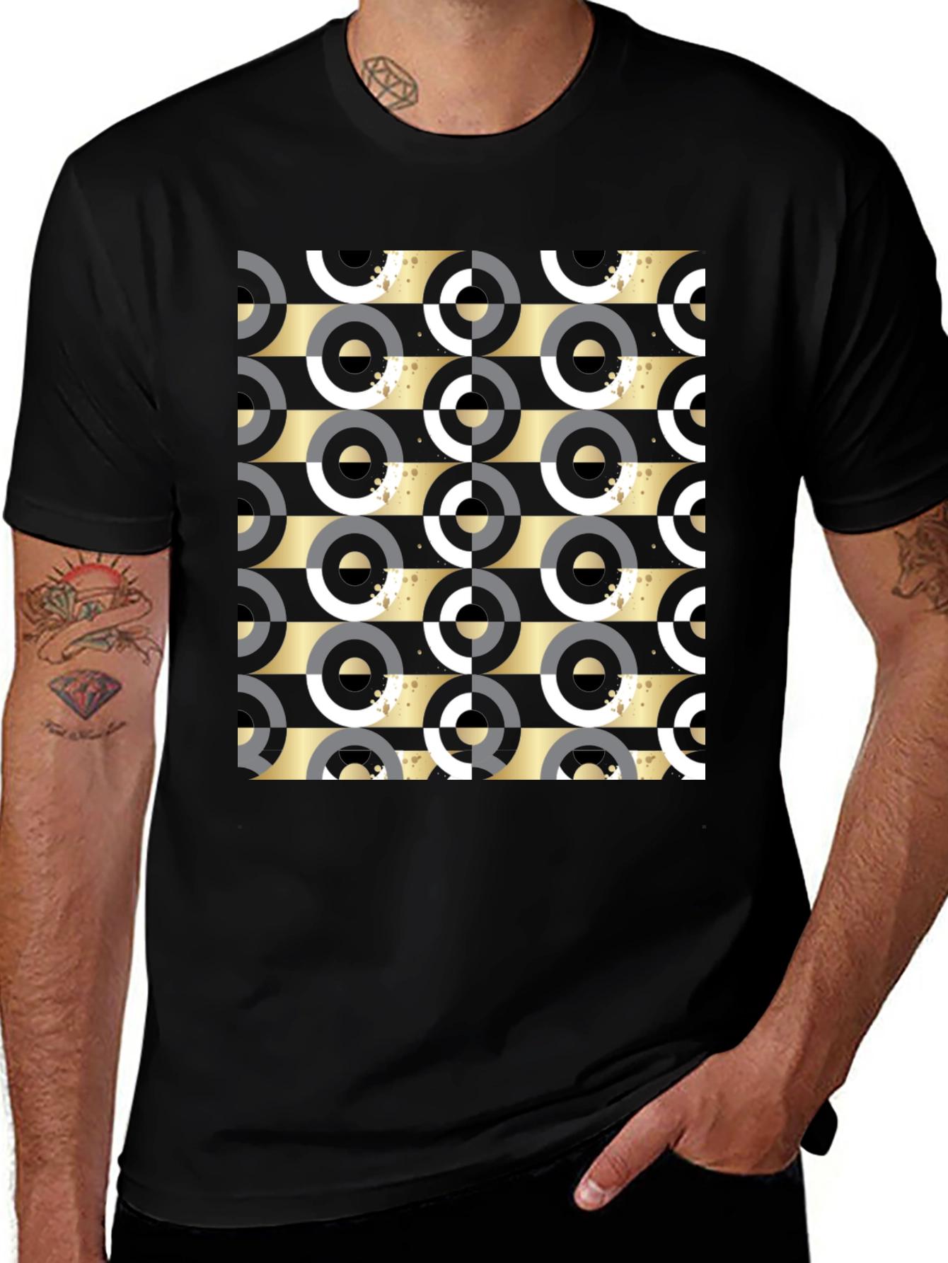 Variant 25 of Geometric Pattern Tee - Black Ring Design