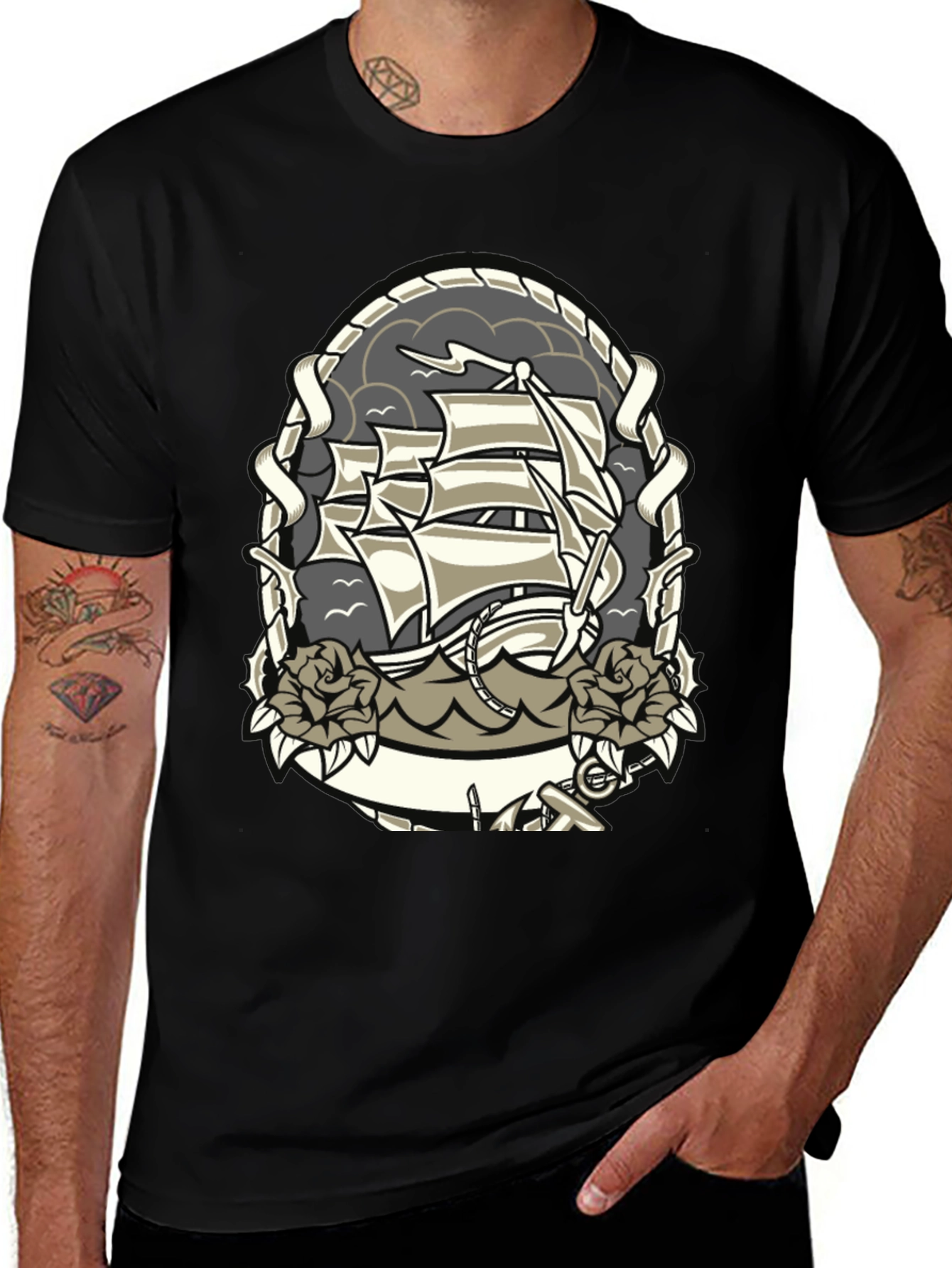 Variant 26 of Nautical Ship Tattoo Graphic T-Shirt