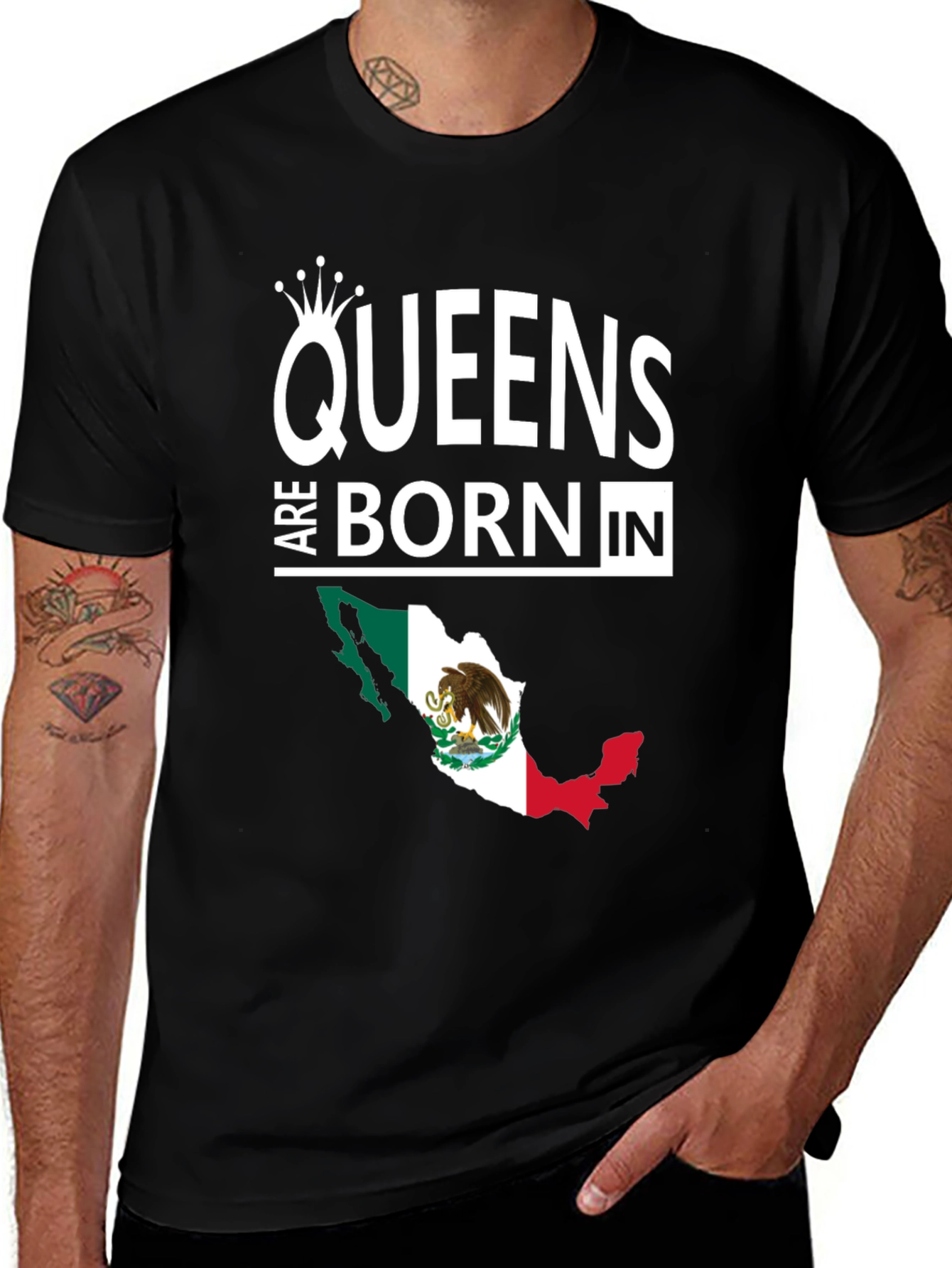 Queens Are Born In Mexico Black T-Shirt