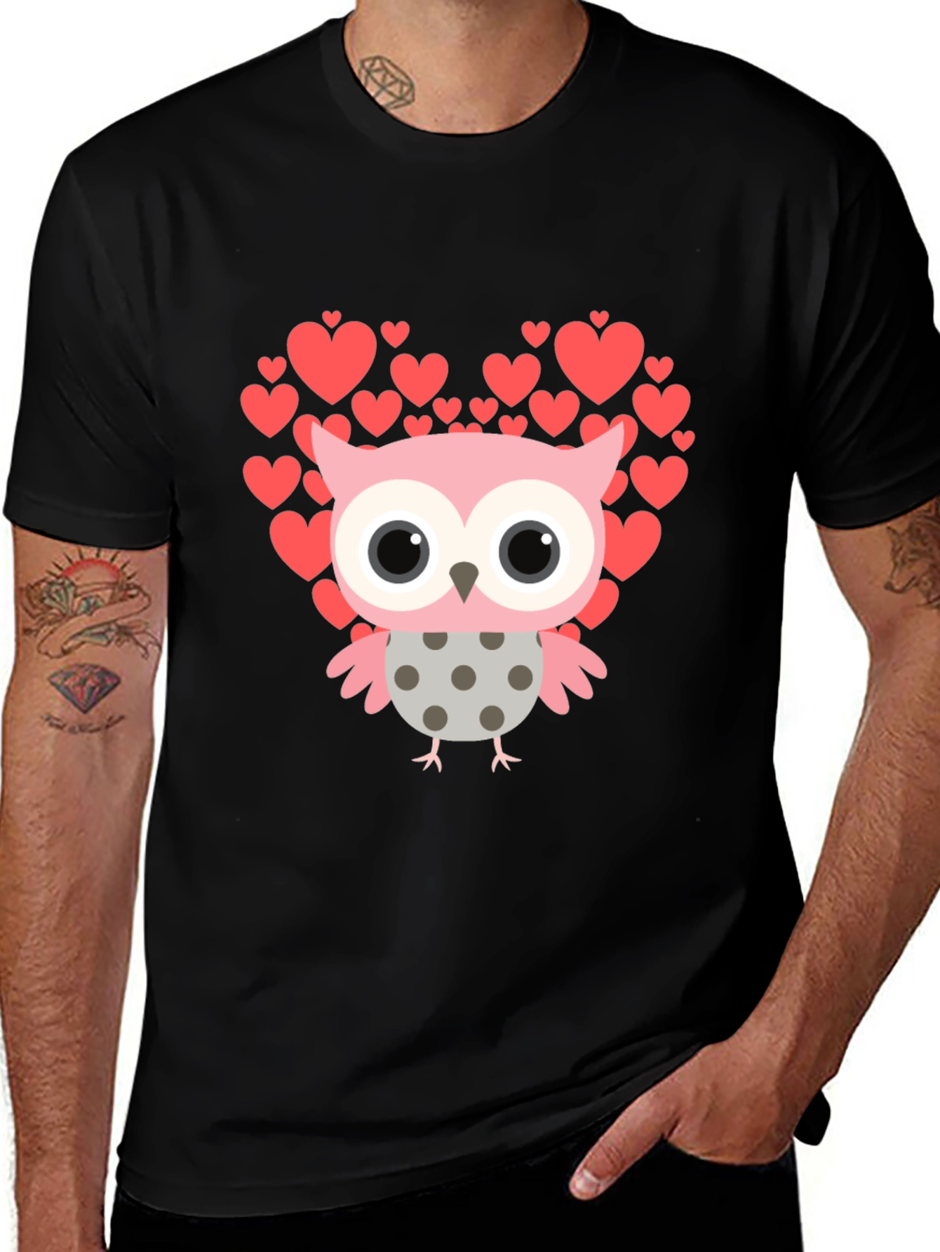 Variant 25 of Owl Heart Graphic T-Shirt - Black