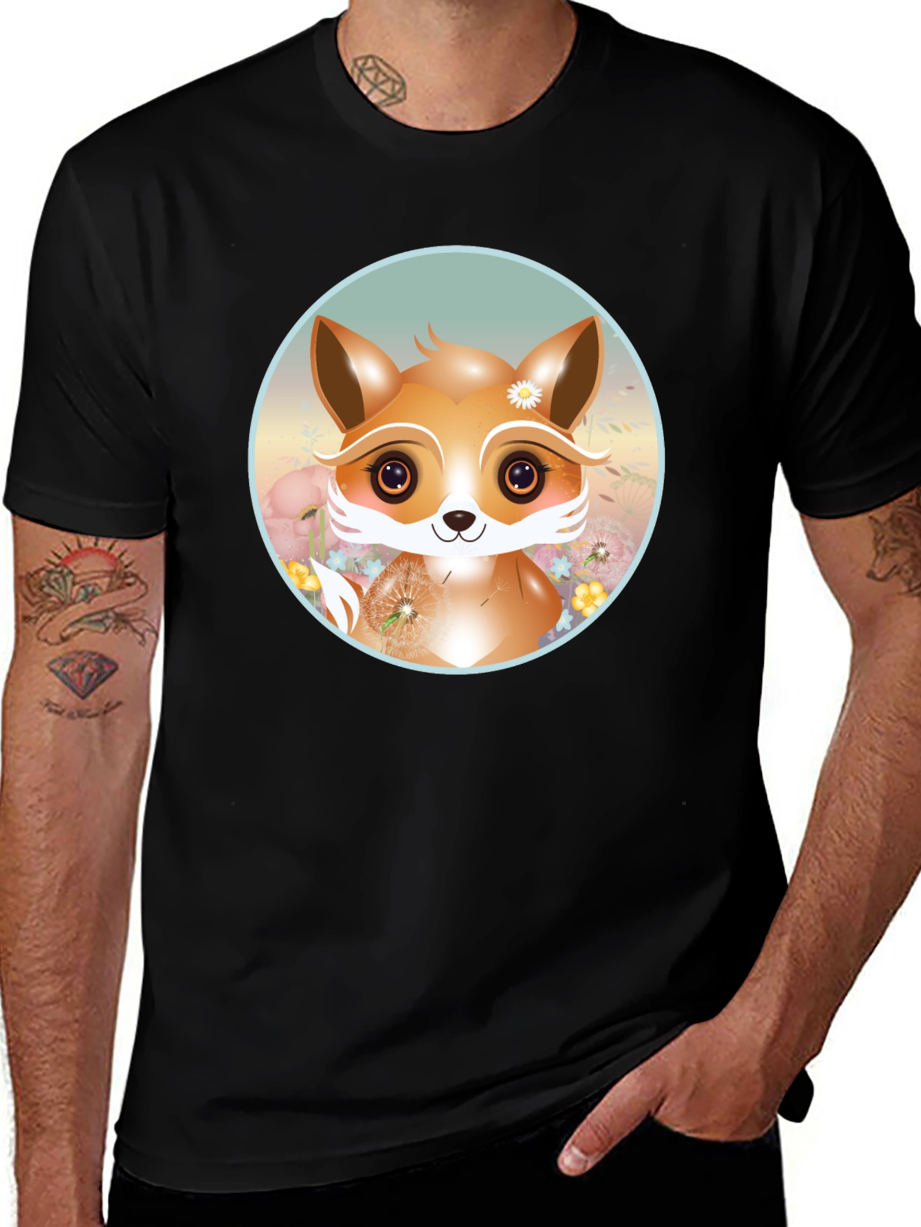 Variant 23 of Cute Fox Graphic Tee - Black Cotton Blend