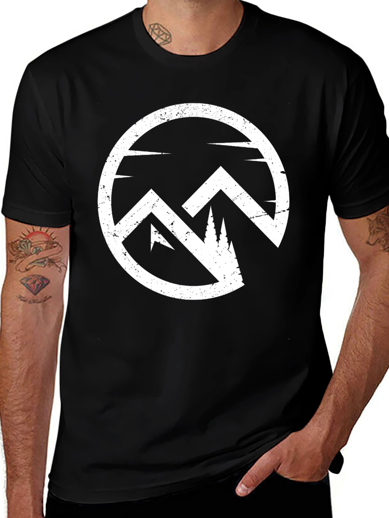 Variant 24 of Mountain Circle Graphic Tee - Black Cotton Blend T-Shirt