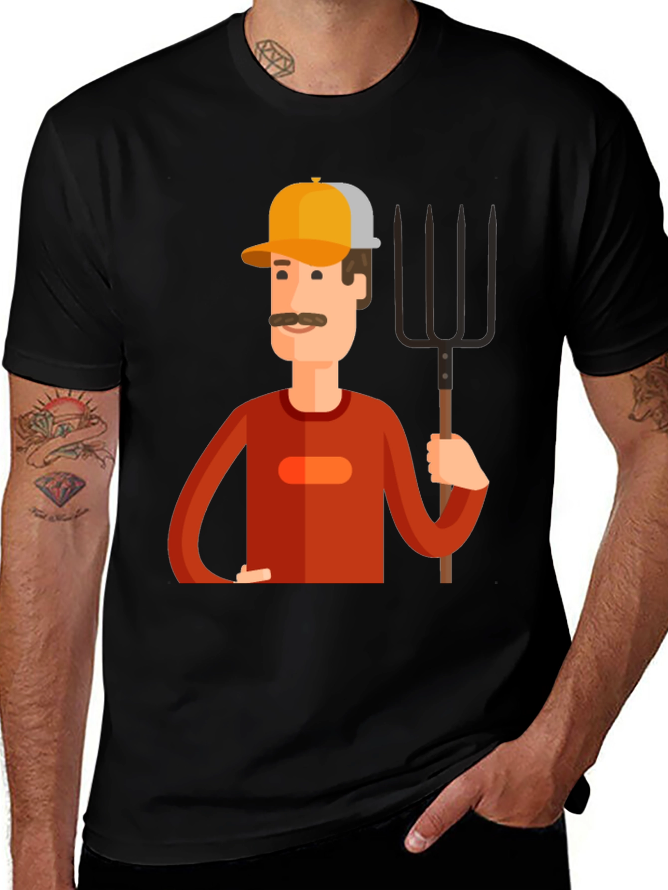 Variant 6 of Cartoon Farmer Graphic Tee - Black