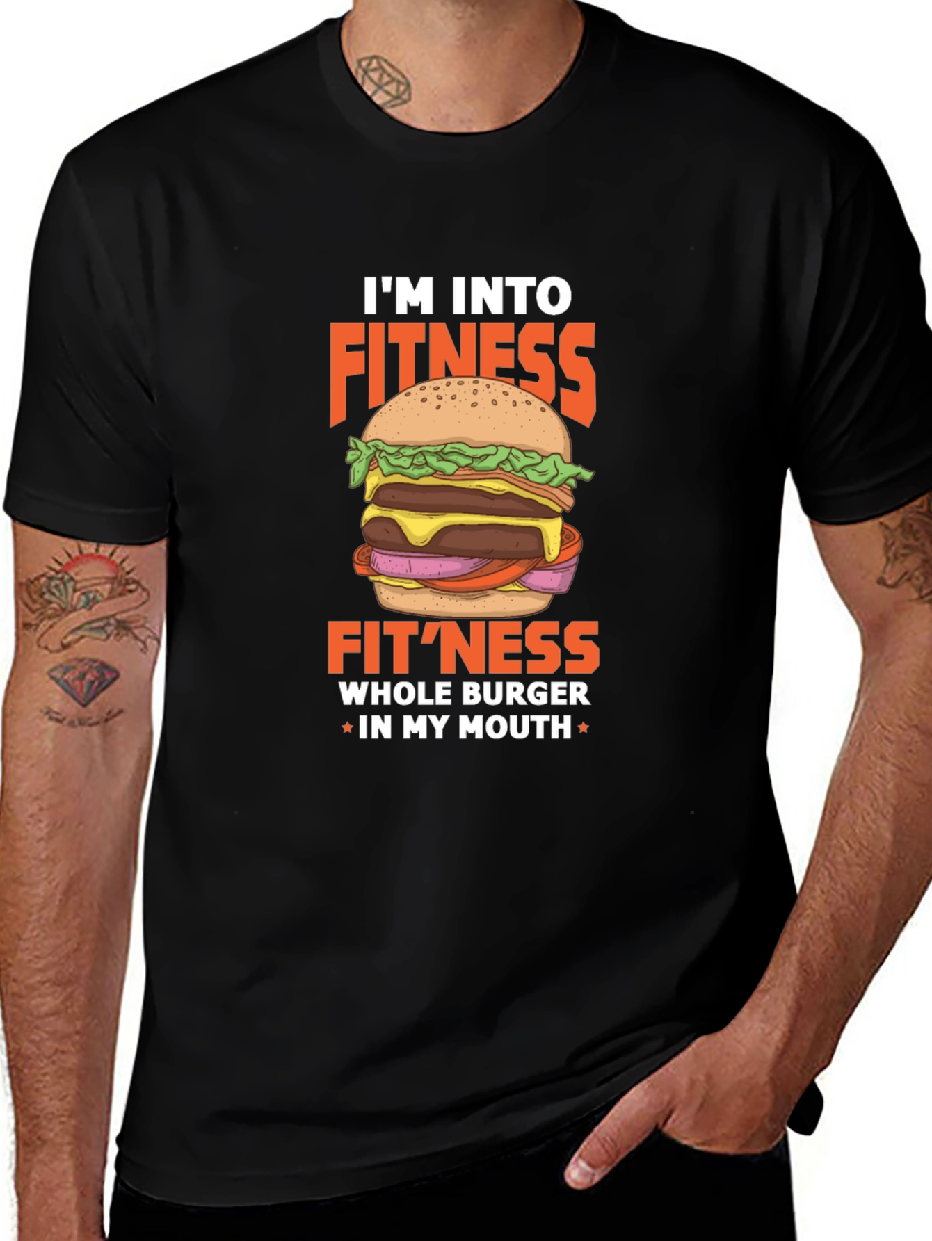 Variant 14 of Funny Fitness Burger T-Shirt - I'm Into Fitness