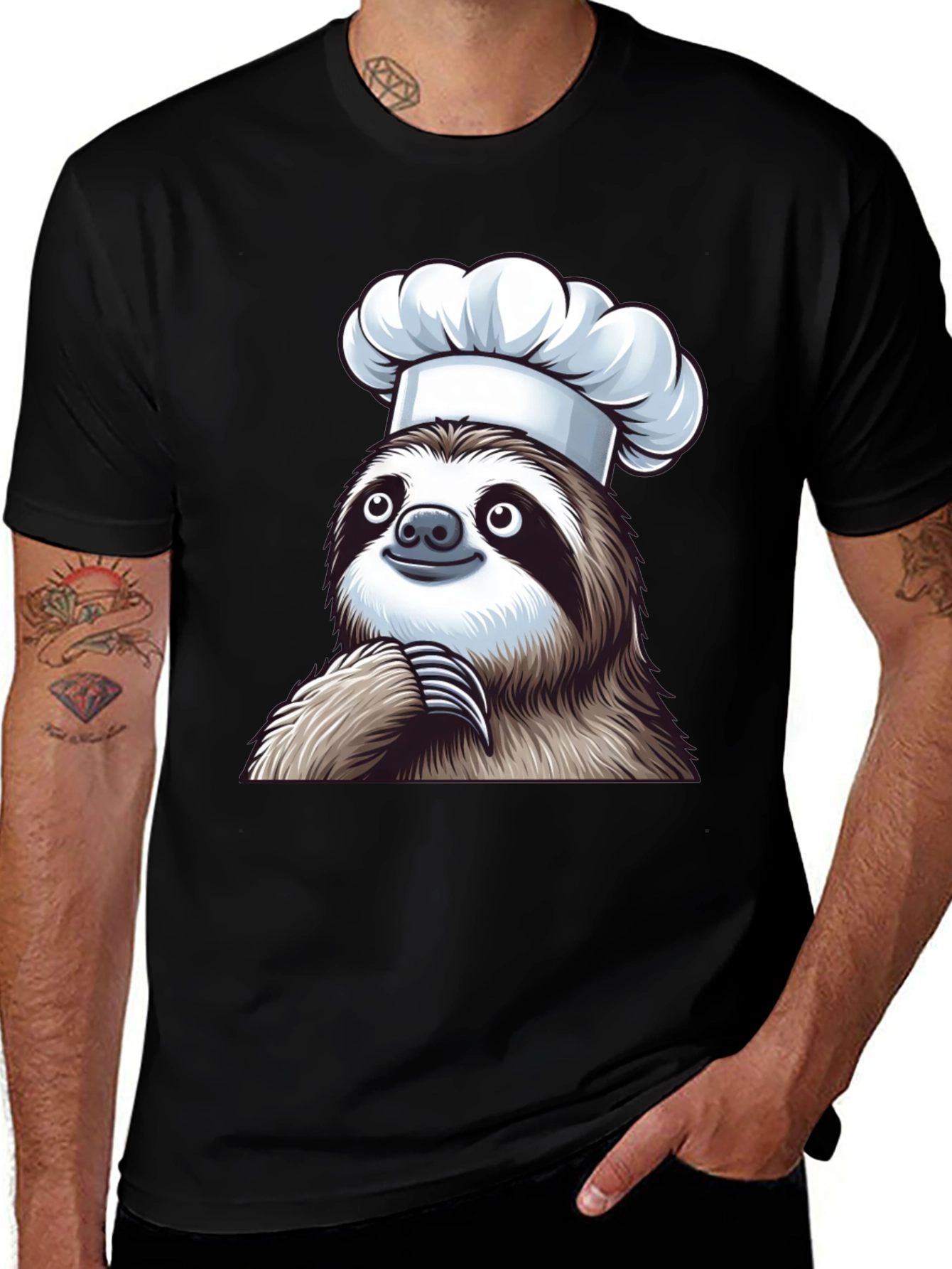 Variant 14 of Chef Sloth Black T-Shirt - Funny Animal Graphic Tee