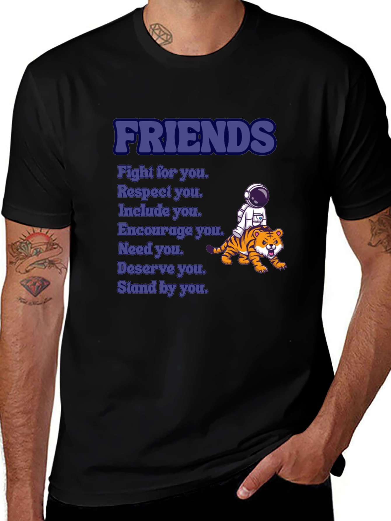 Friends T-Shirt Astronaut Riding Tiger