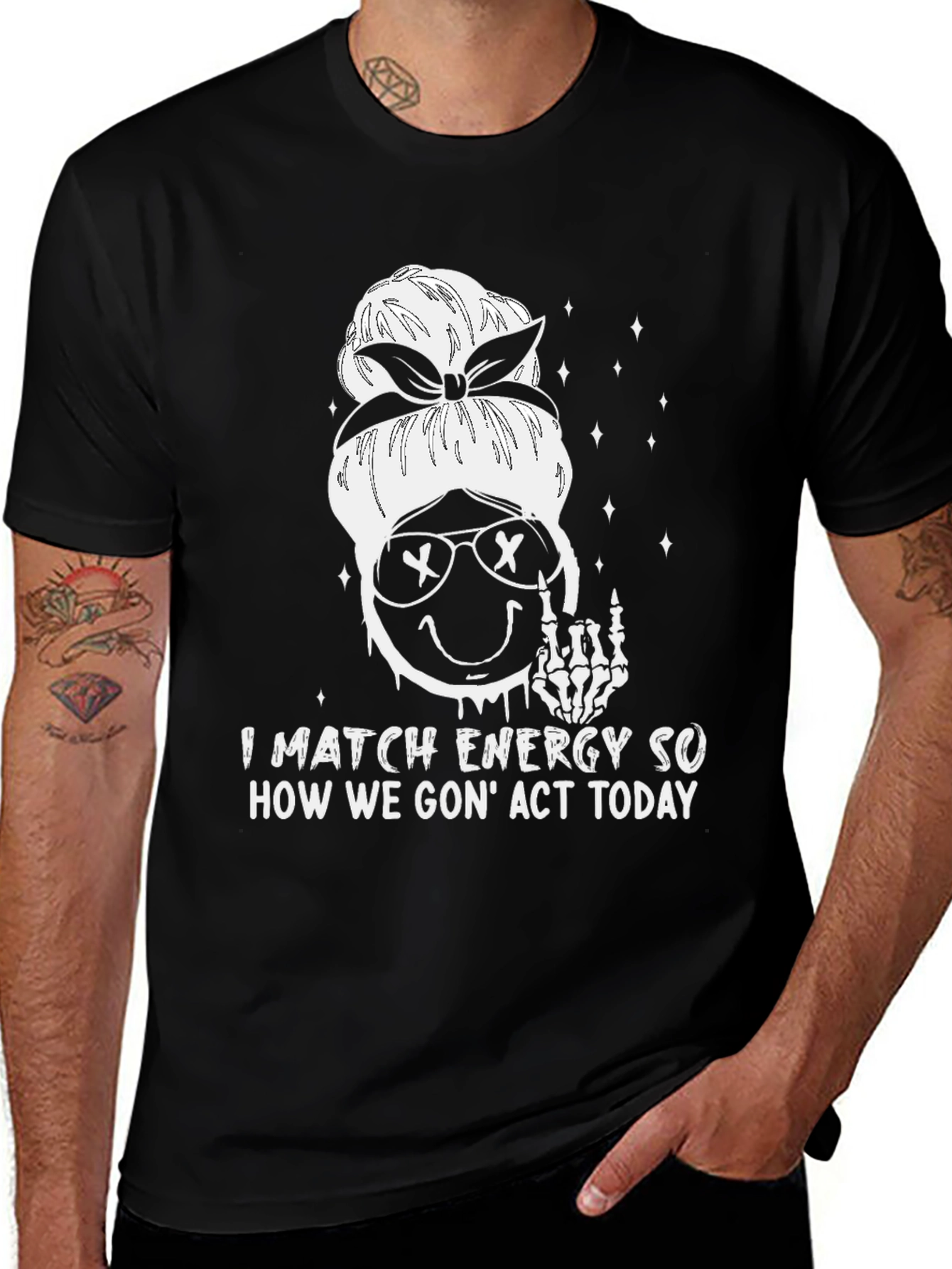 Variant 6 of Match Energy Graphic Tee - Funny Skeleton Emoji Shirt
