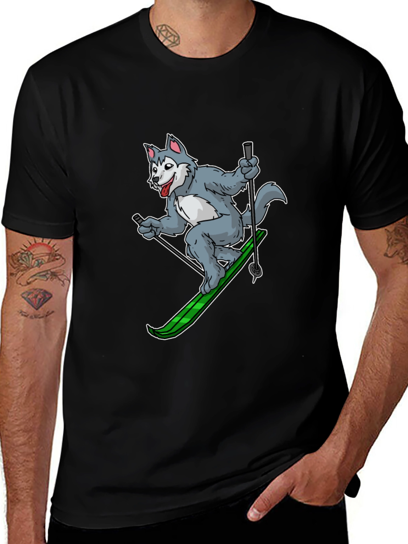 Variant 29 of Skiing Wolf Graphic Tee - Cool Animal Design