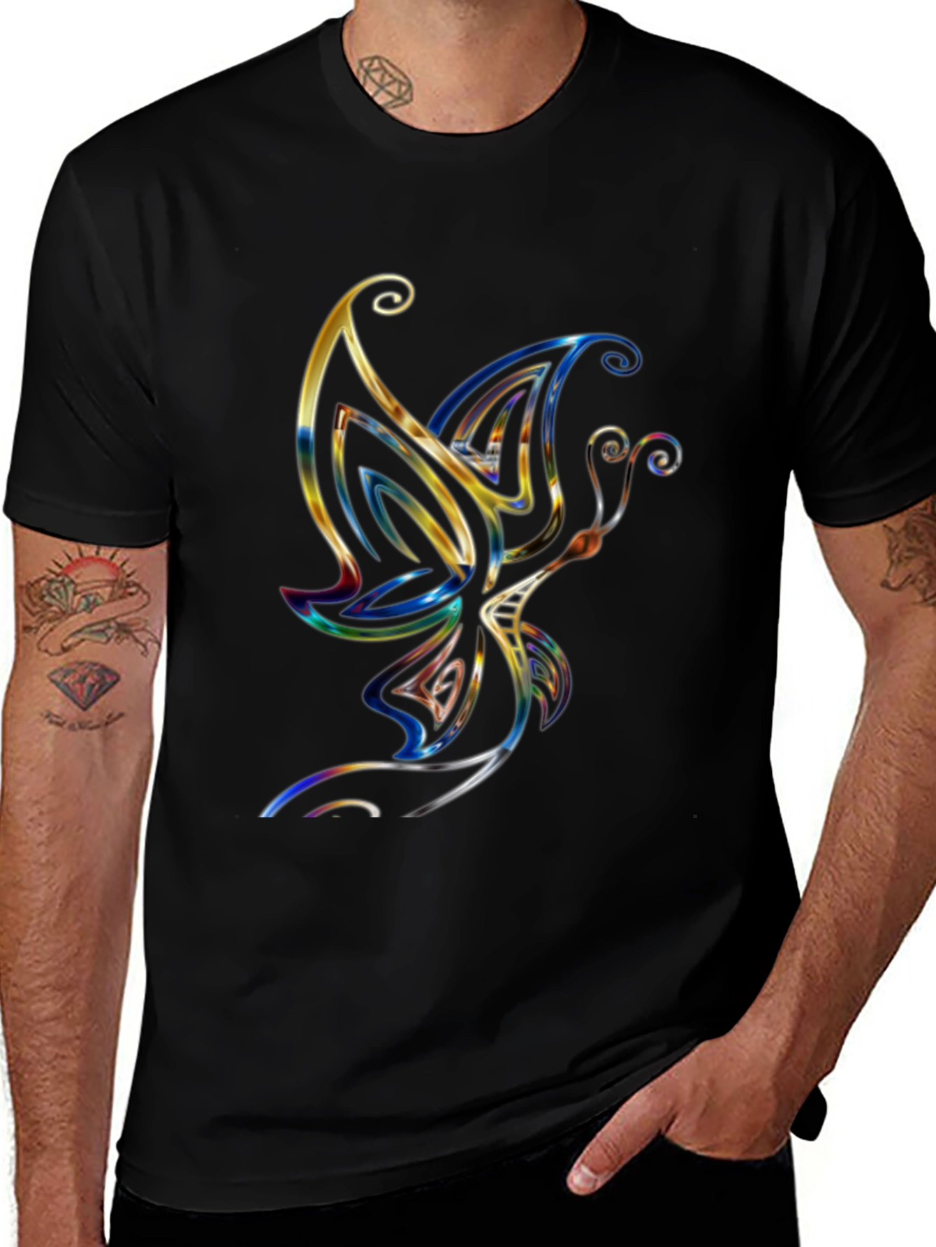 Variant 26 of Butterfly Graphic Tee - Stylish Men's Black T-Shirt