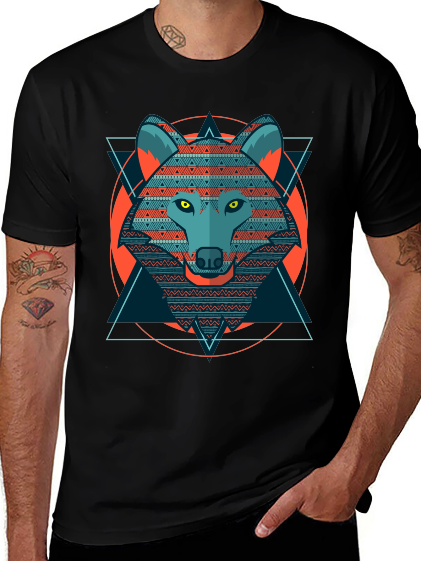 Variant 24 of Geometric Wolf Graphic Print Tee