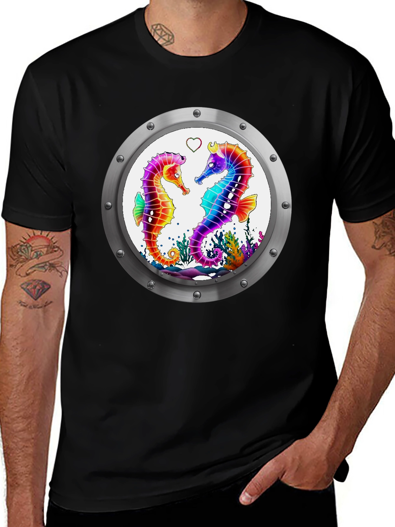 Variant 9 of Sea Life Tee - Seahorse Love Graphic T-Shirt