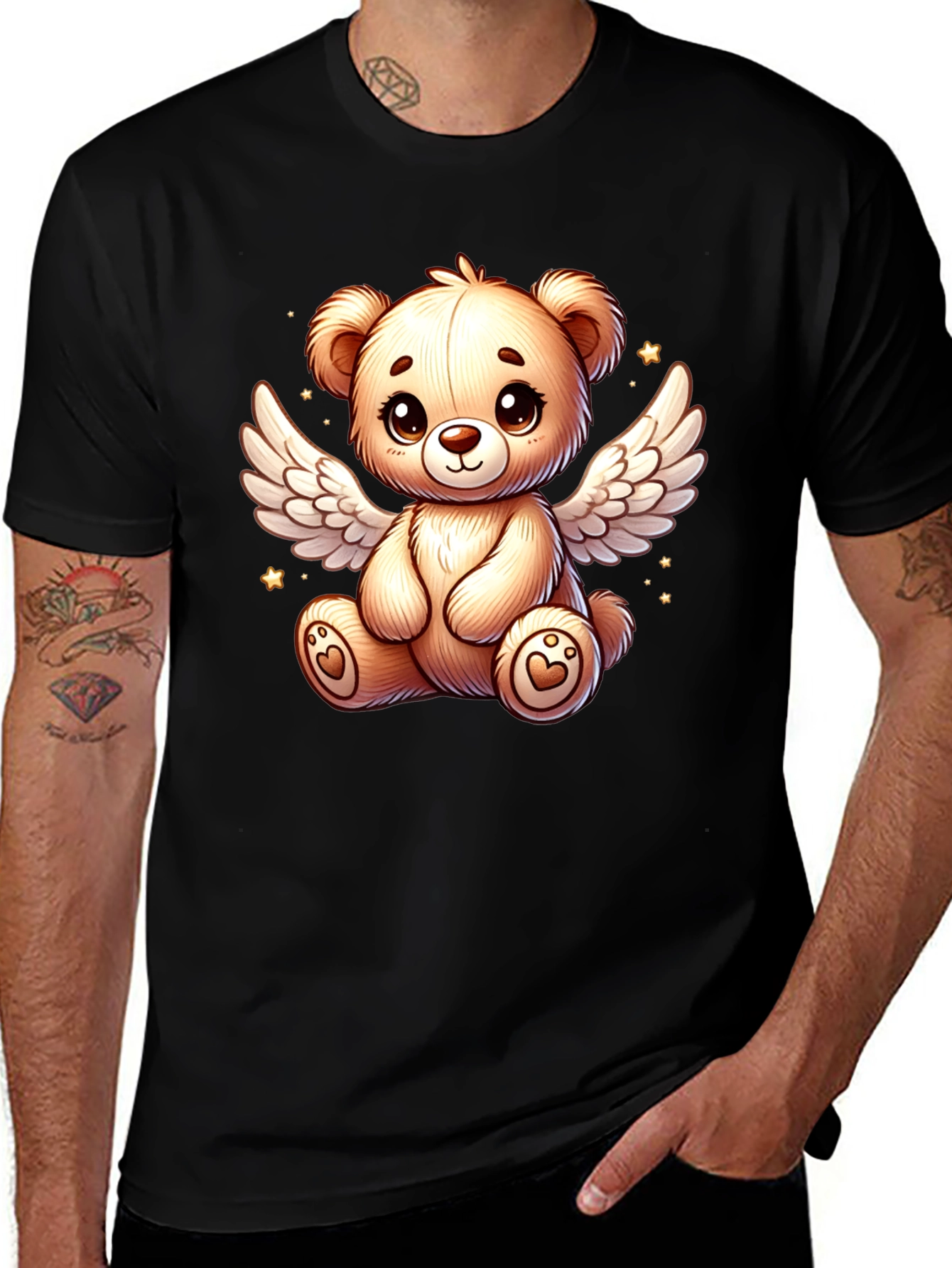 Angel Teddy Bear Black T-Shirt