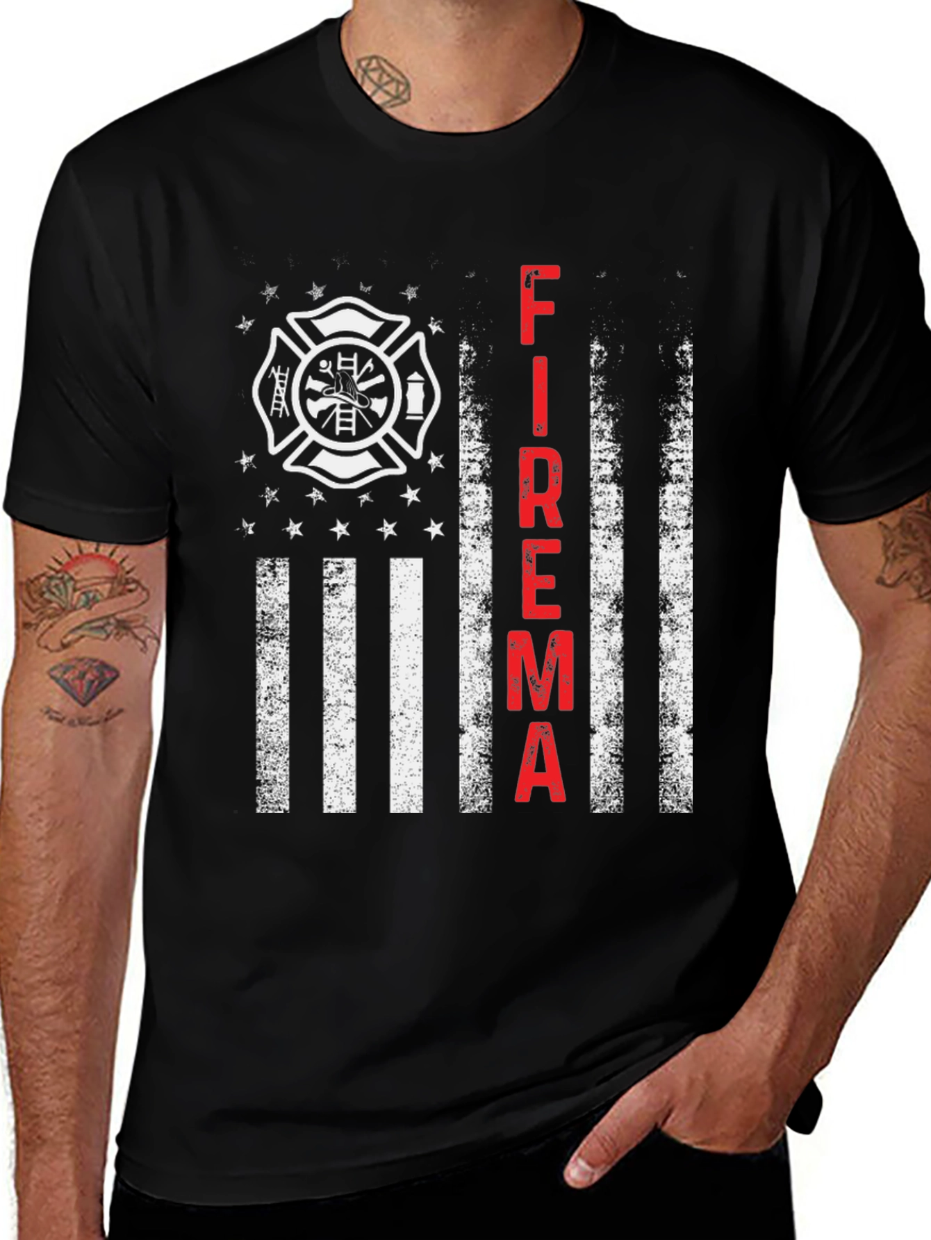 Variant 24 of Fireman USA Flag Graphic Tee