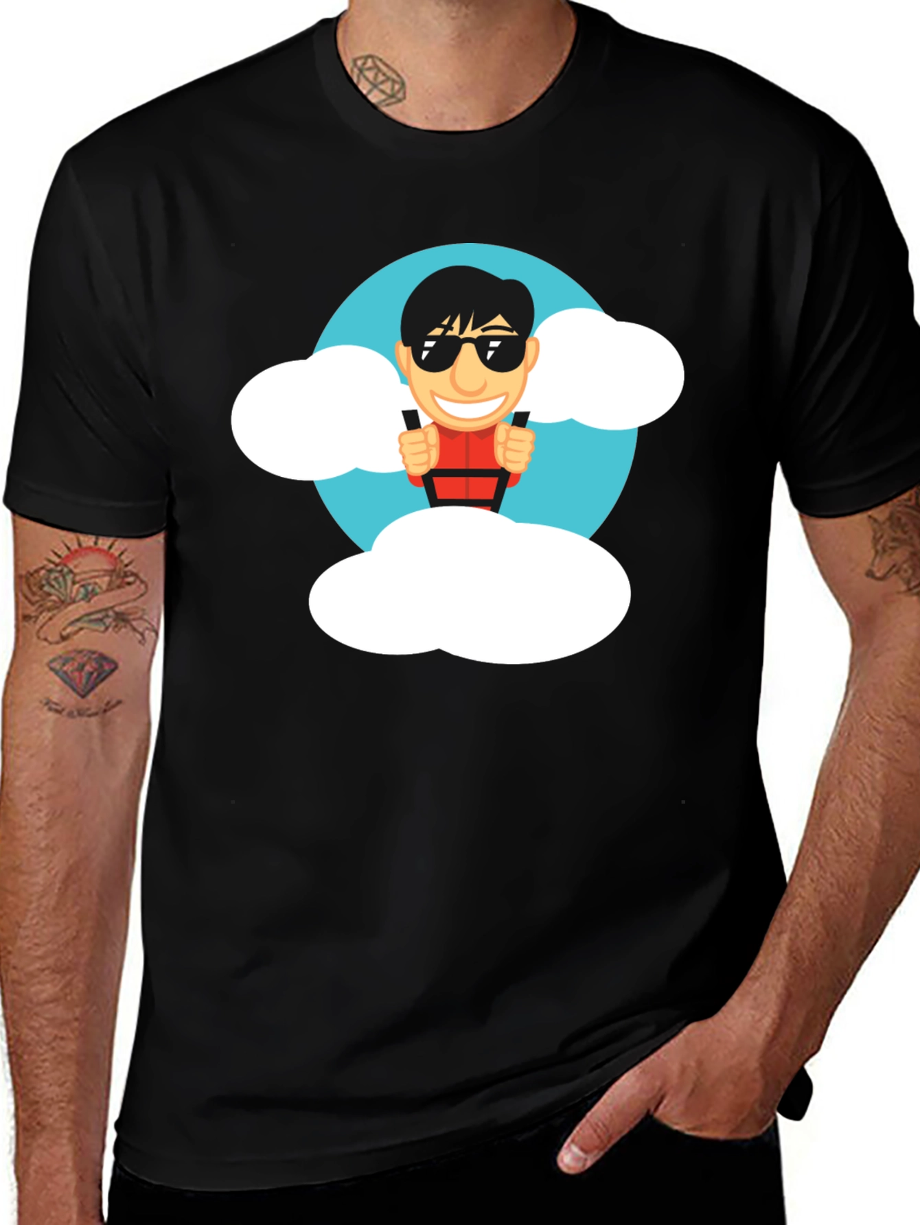 Variant 8 of Cartoon Skydiver Black T-Shirt