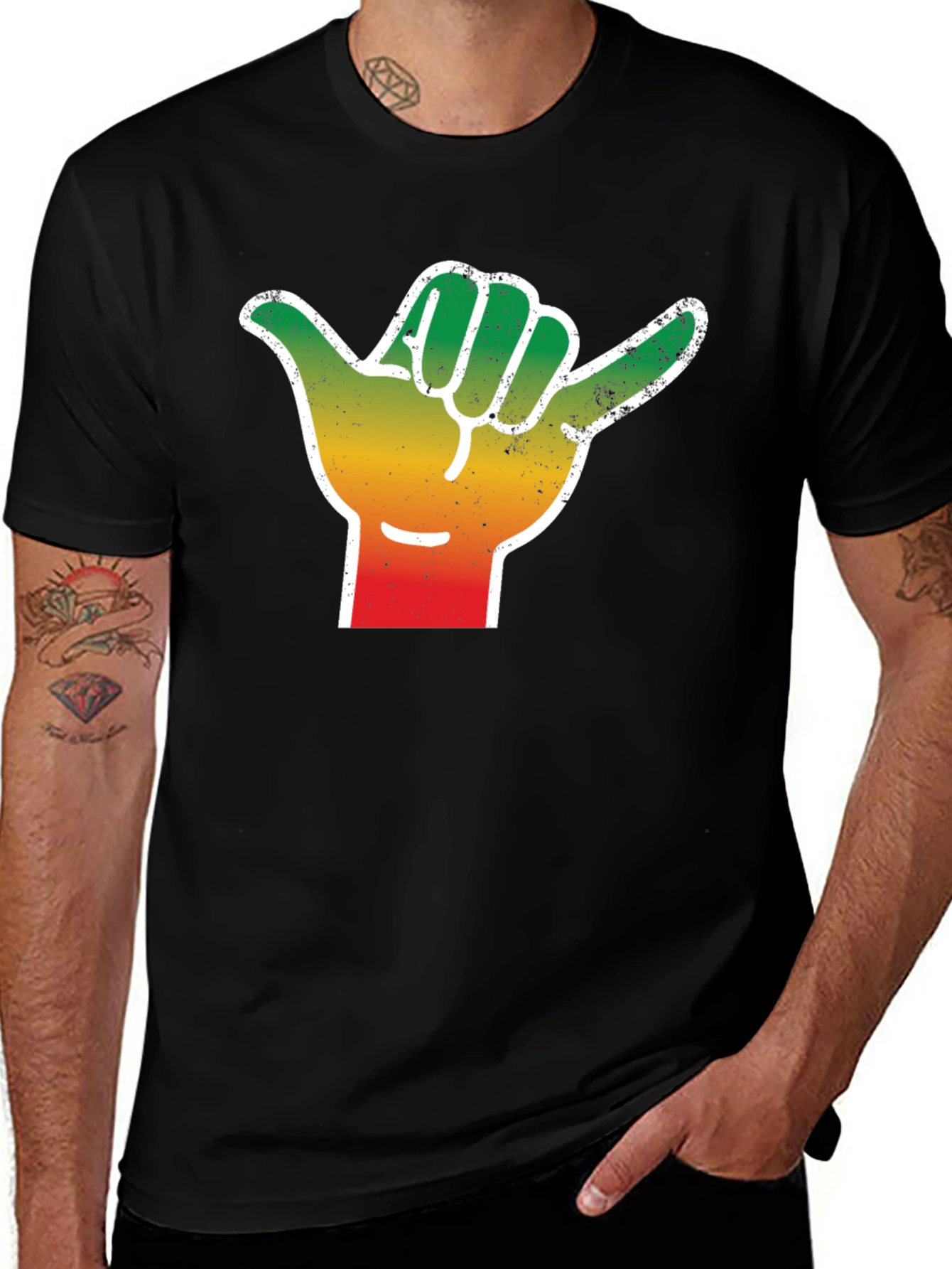 Variant 27 of Rasta Shaka Hand Sign T-Shirt - Black