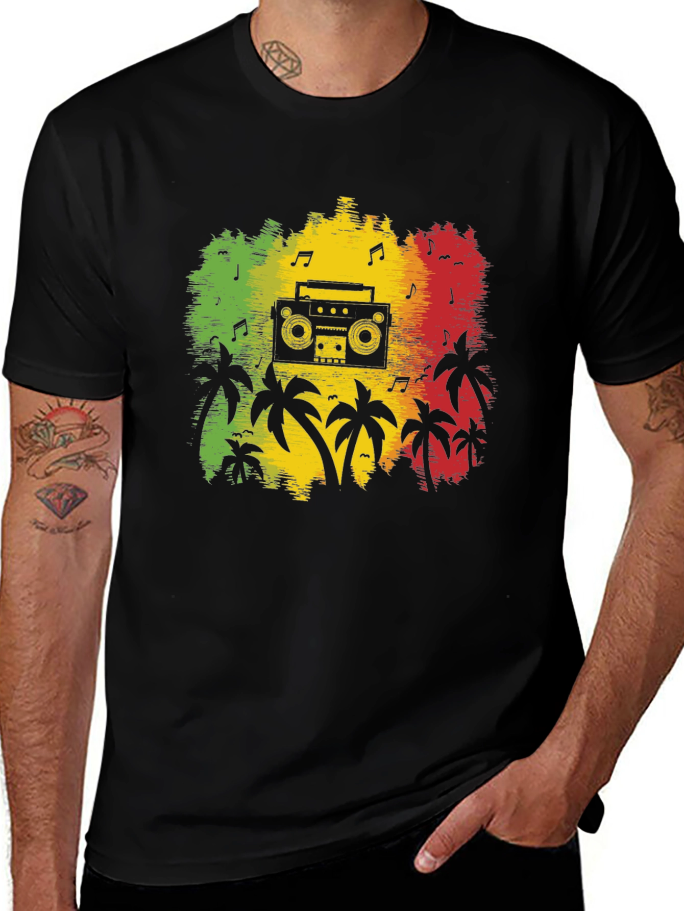 Rasta Boombox Palm Tee - Reggae Vibes T-Shirt