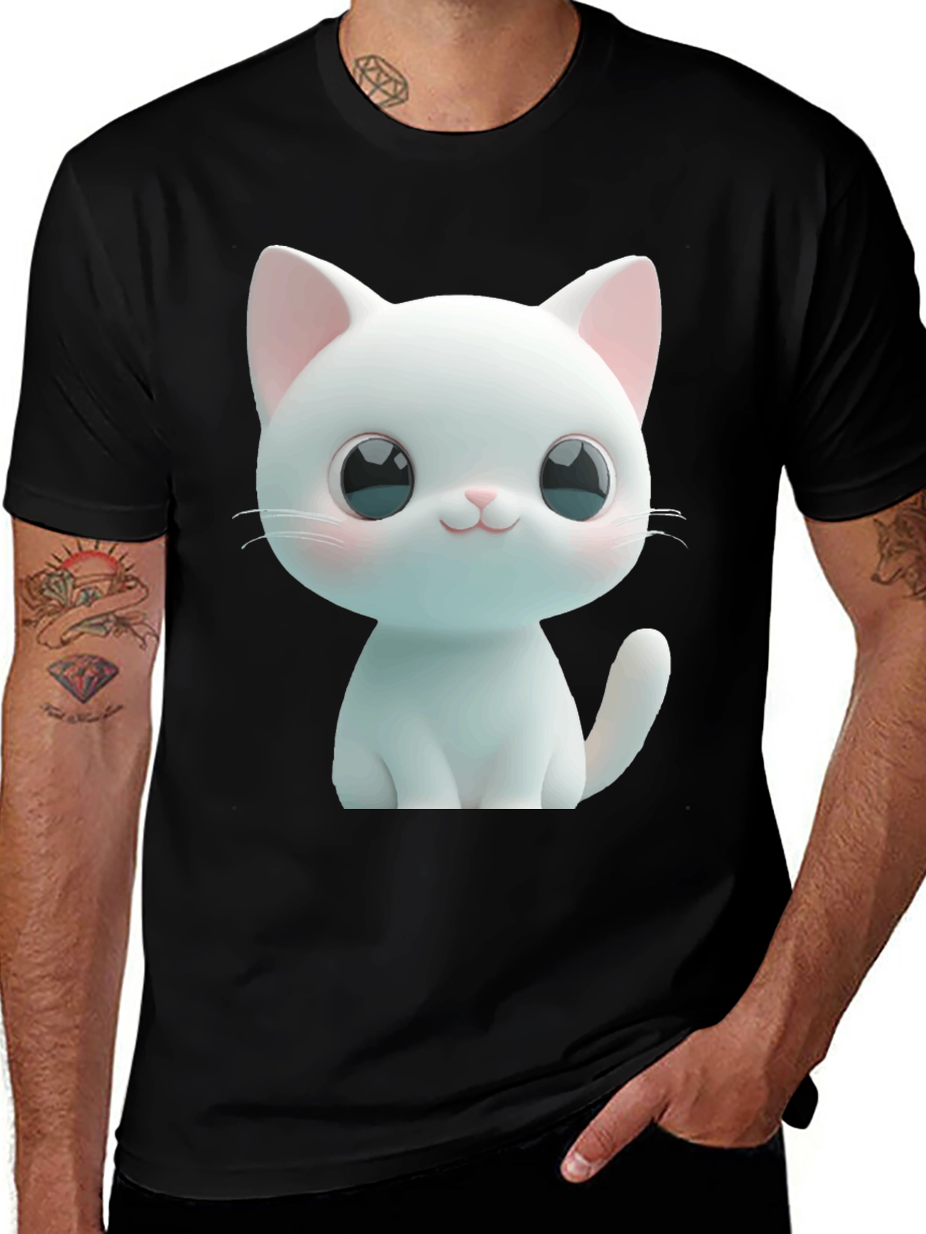 Variant 16 of Cute Cat Graphic T-Shirt - Black