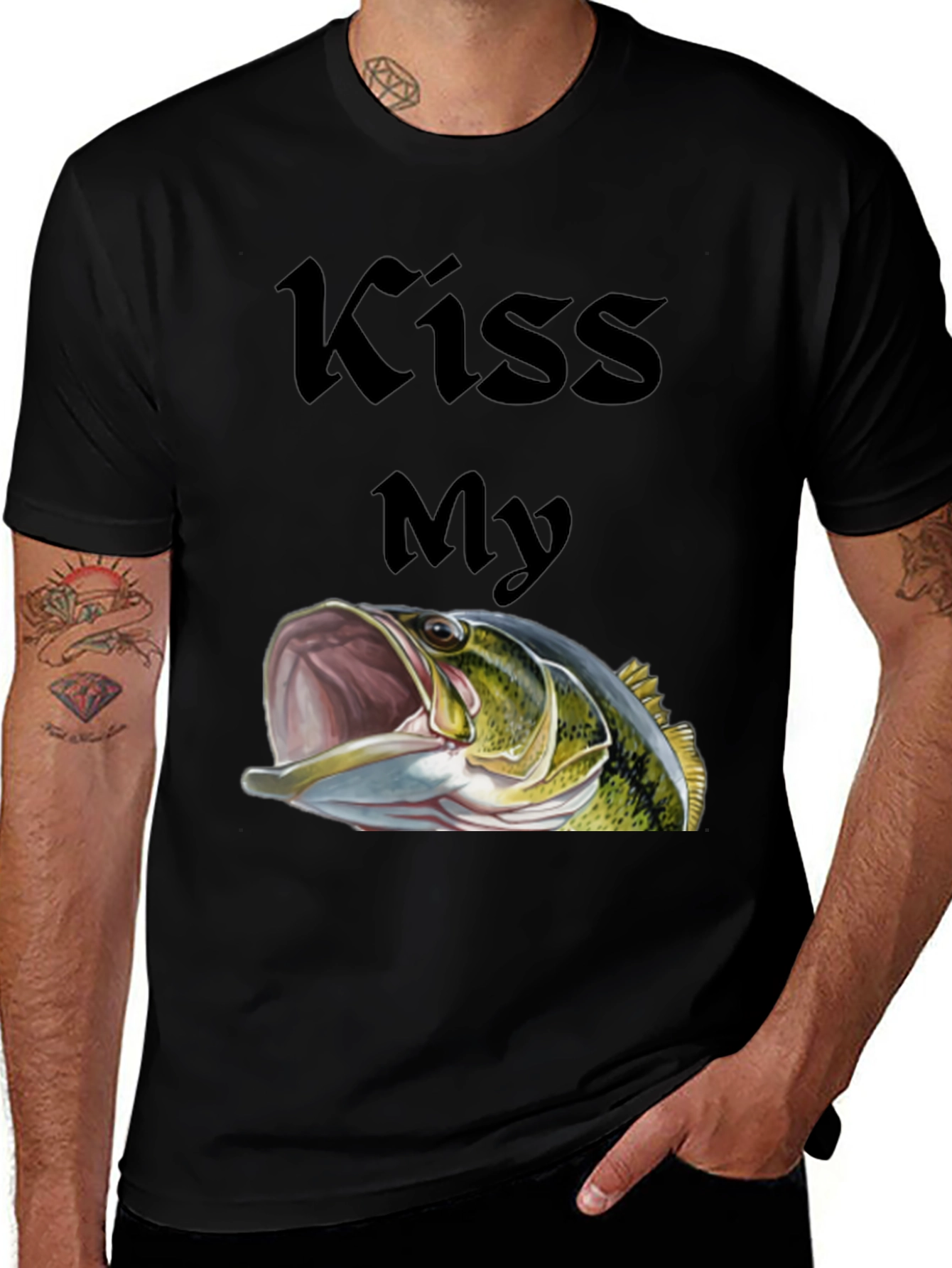 Variant 9 of Kiss My Bass Graphic Tee - Black Fishing T-Shirt