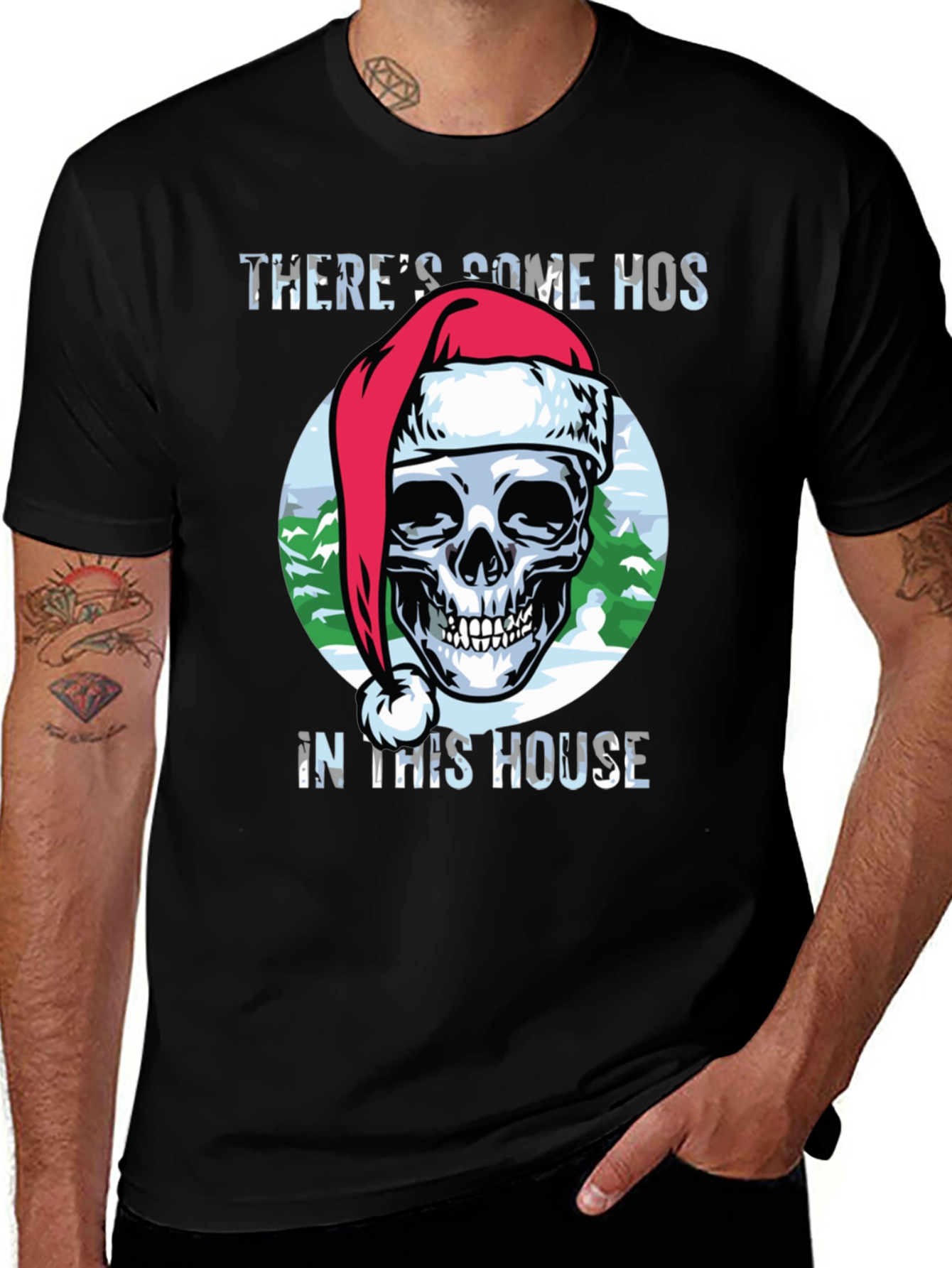 Black Humorous Christmas Skull Graphic Tee main image