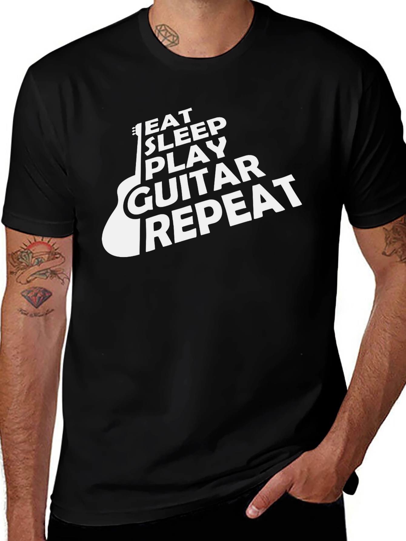 Variant 26 of Eat Sleep Play Guitar Repeat Black T-Shirt