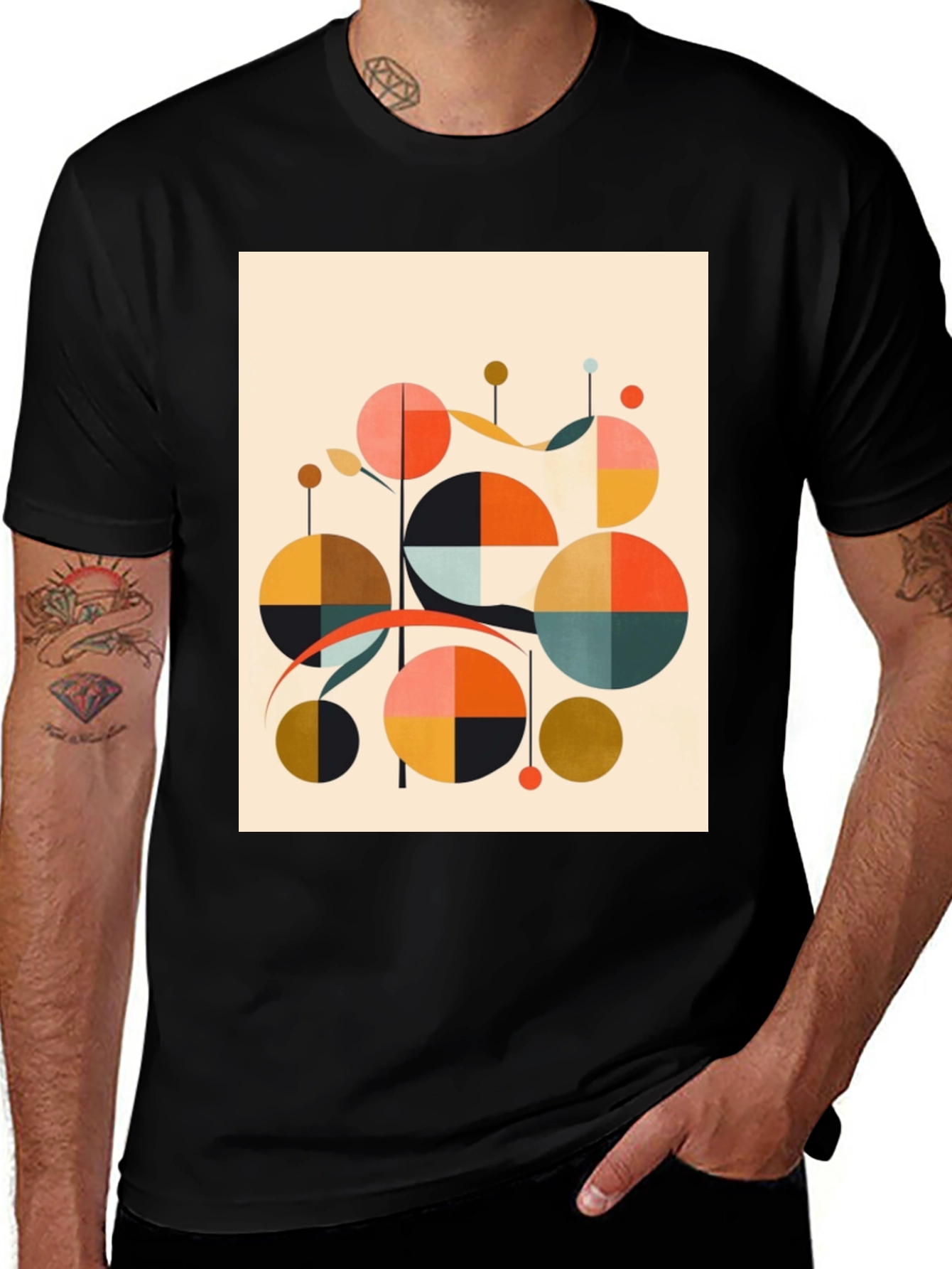 Variant 13 of Modern Geometric Print Black T-Shirt