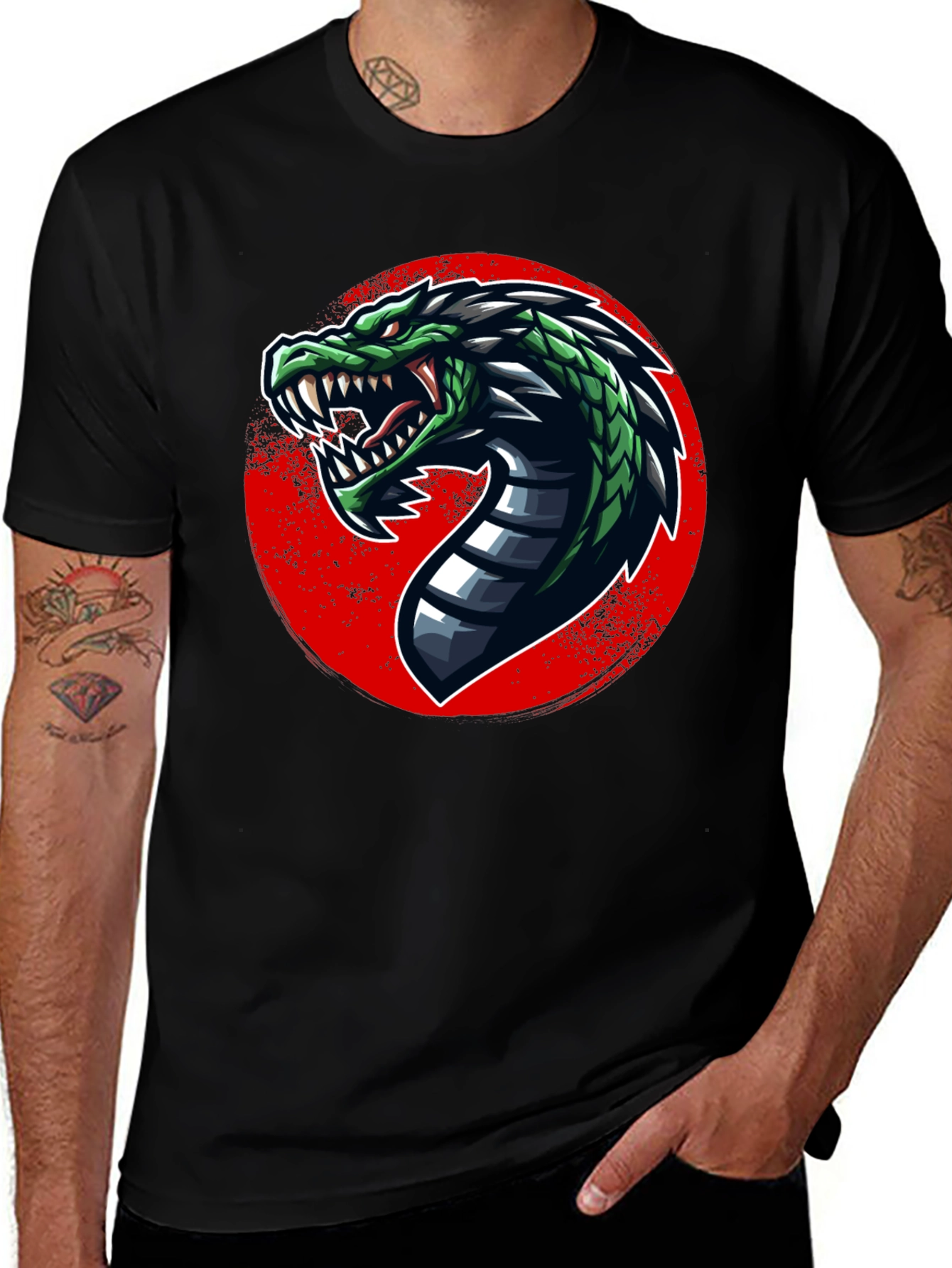 Variant 22 of Men's Black Graphic Tee - Fierce Dragon Design